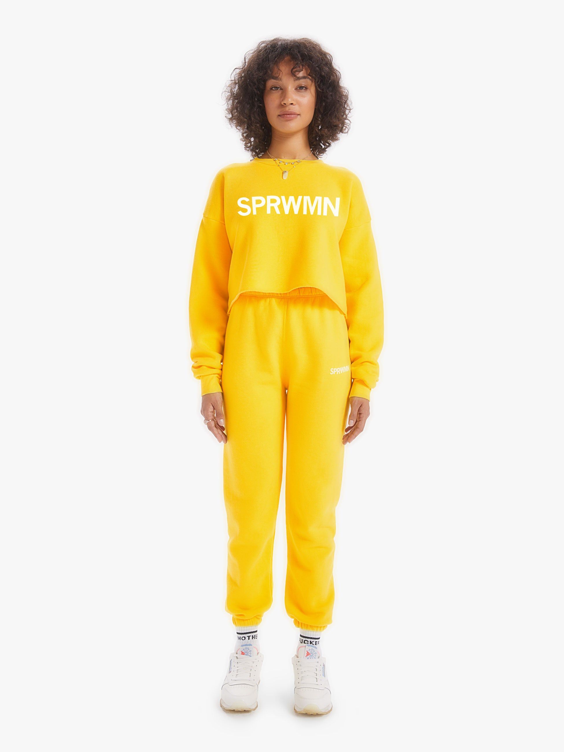 SPRWMN Cropped Logo Sweatshirt - Canary sold by MOTHER product image thumbnail 4