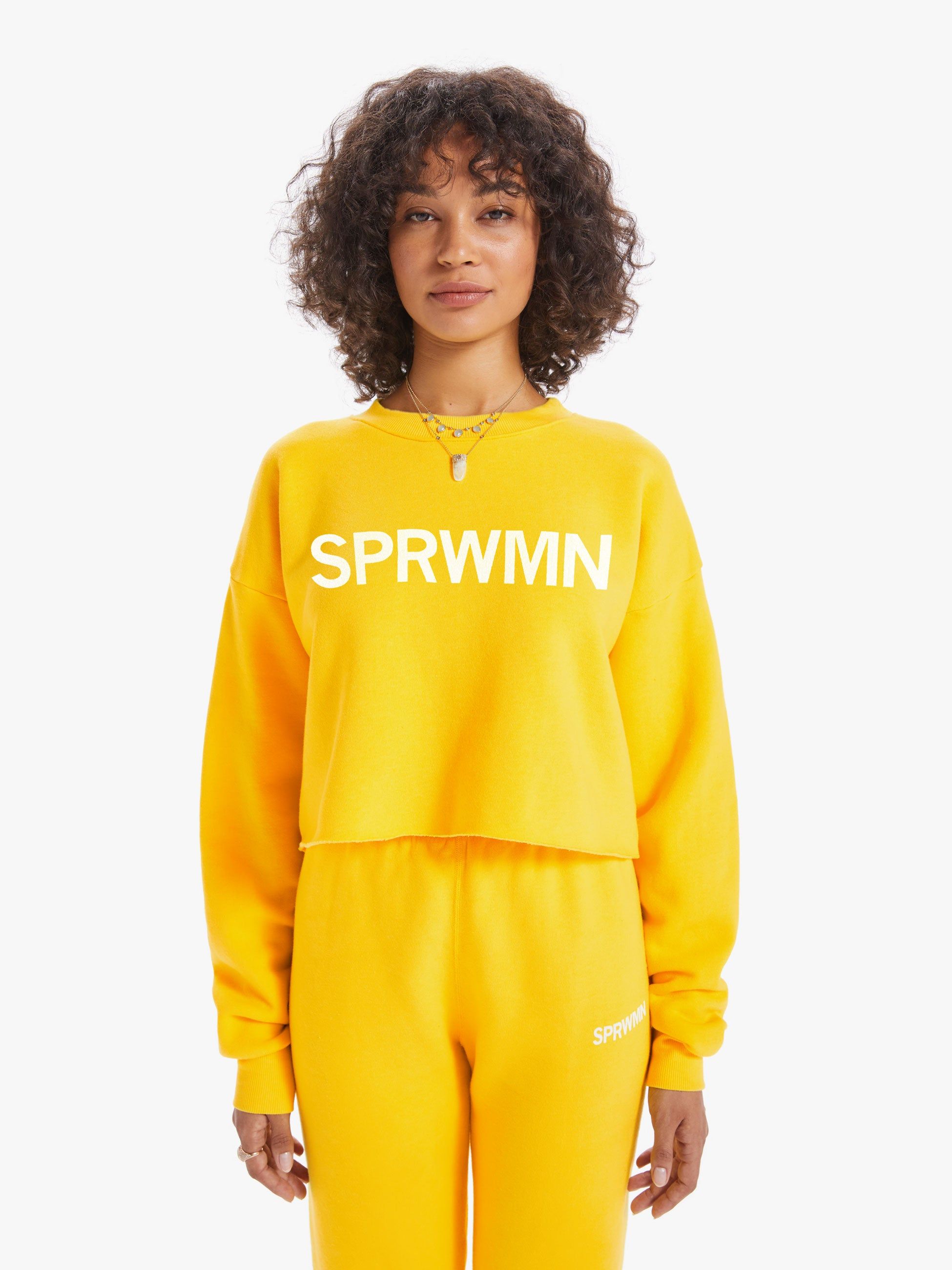 SPRWMN Cropped Logo Sweatshirt - Canary sold by MOTHER