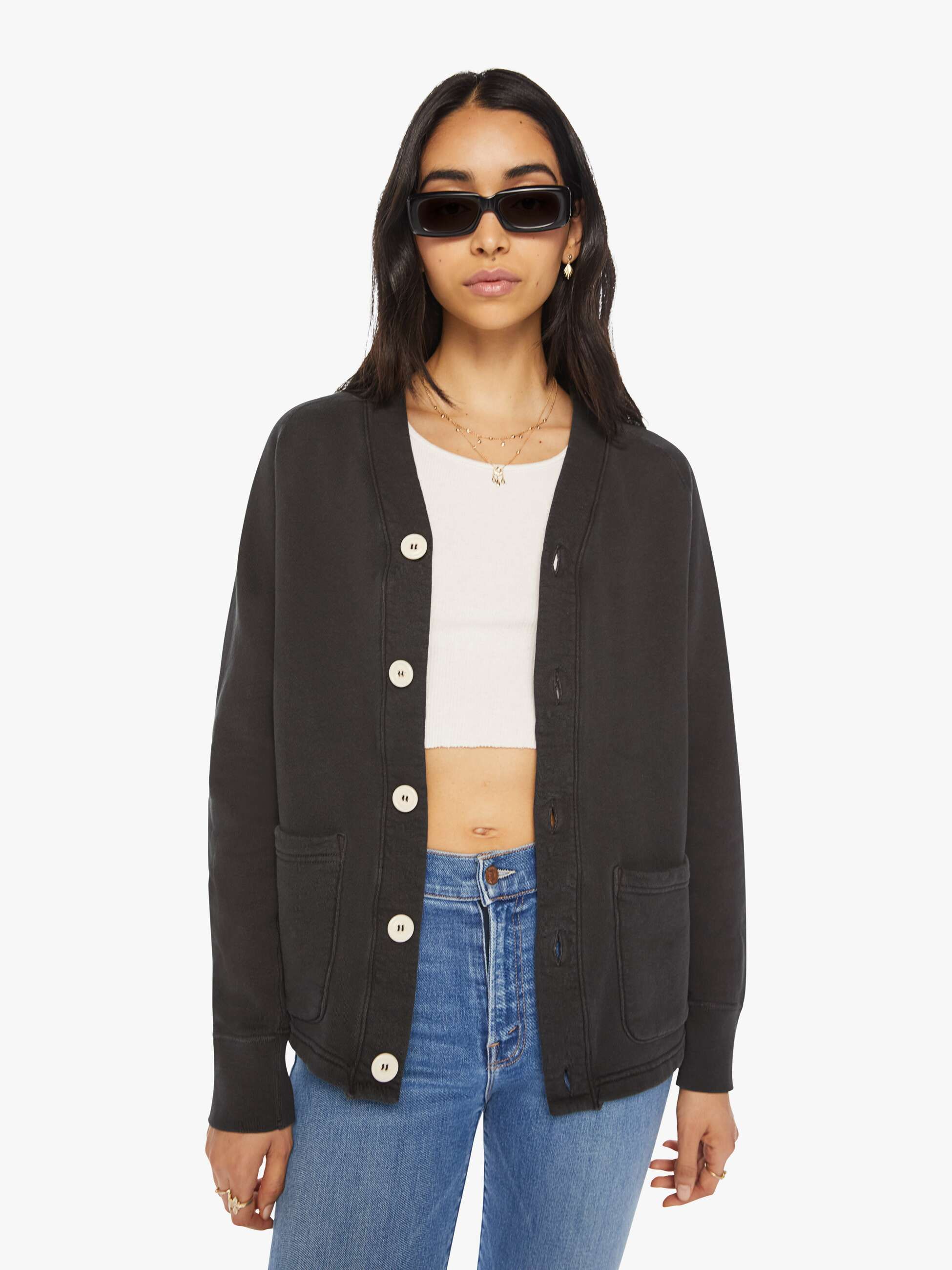 Velva Sheen French Terry Cardigan - Black sold by MOTHER product image thumbnail 2