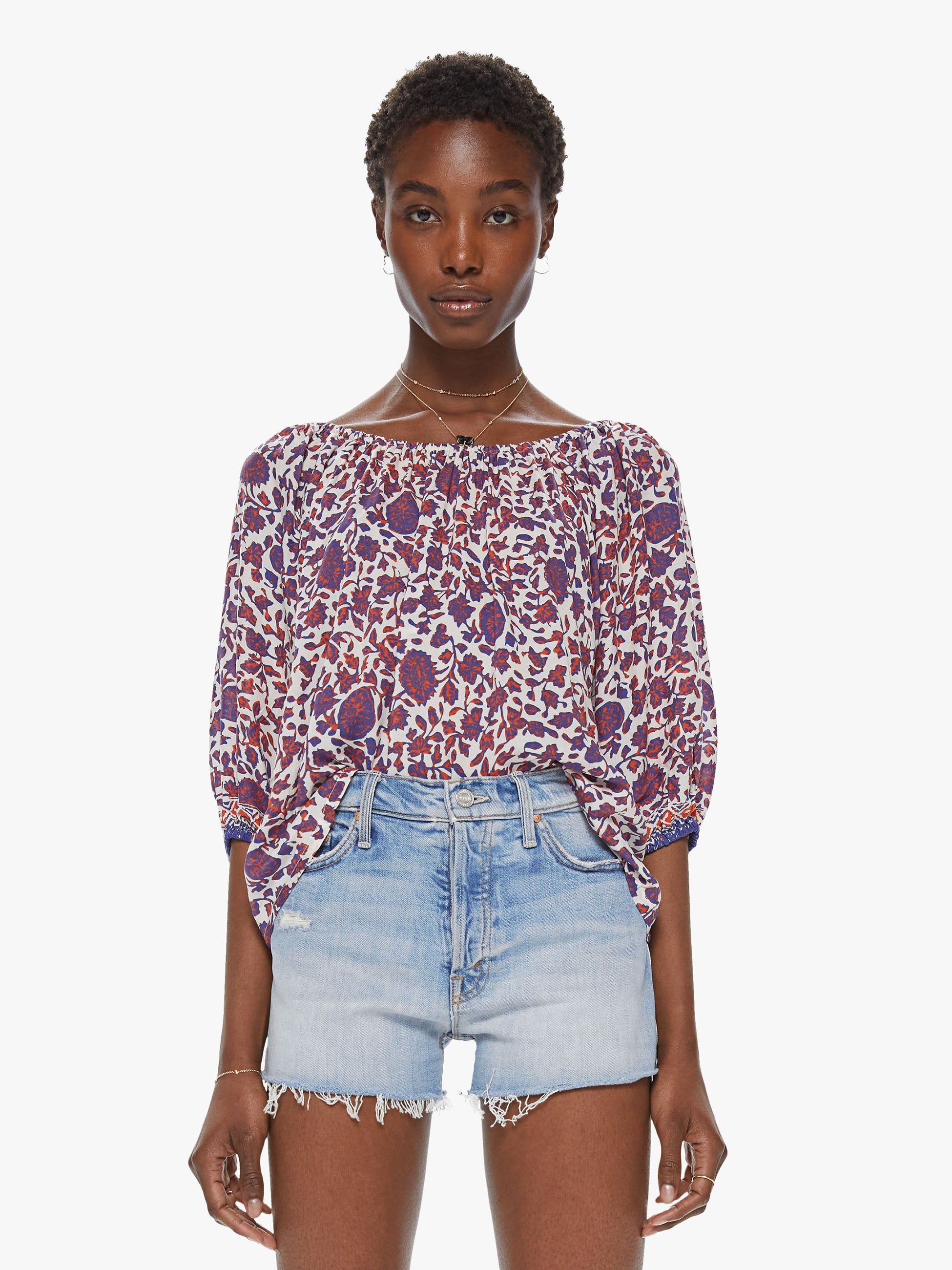 Natalie Martin Ella Top - Bloom Print Lapis sold by MOTHER product image thumbnail 2