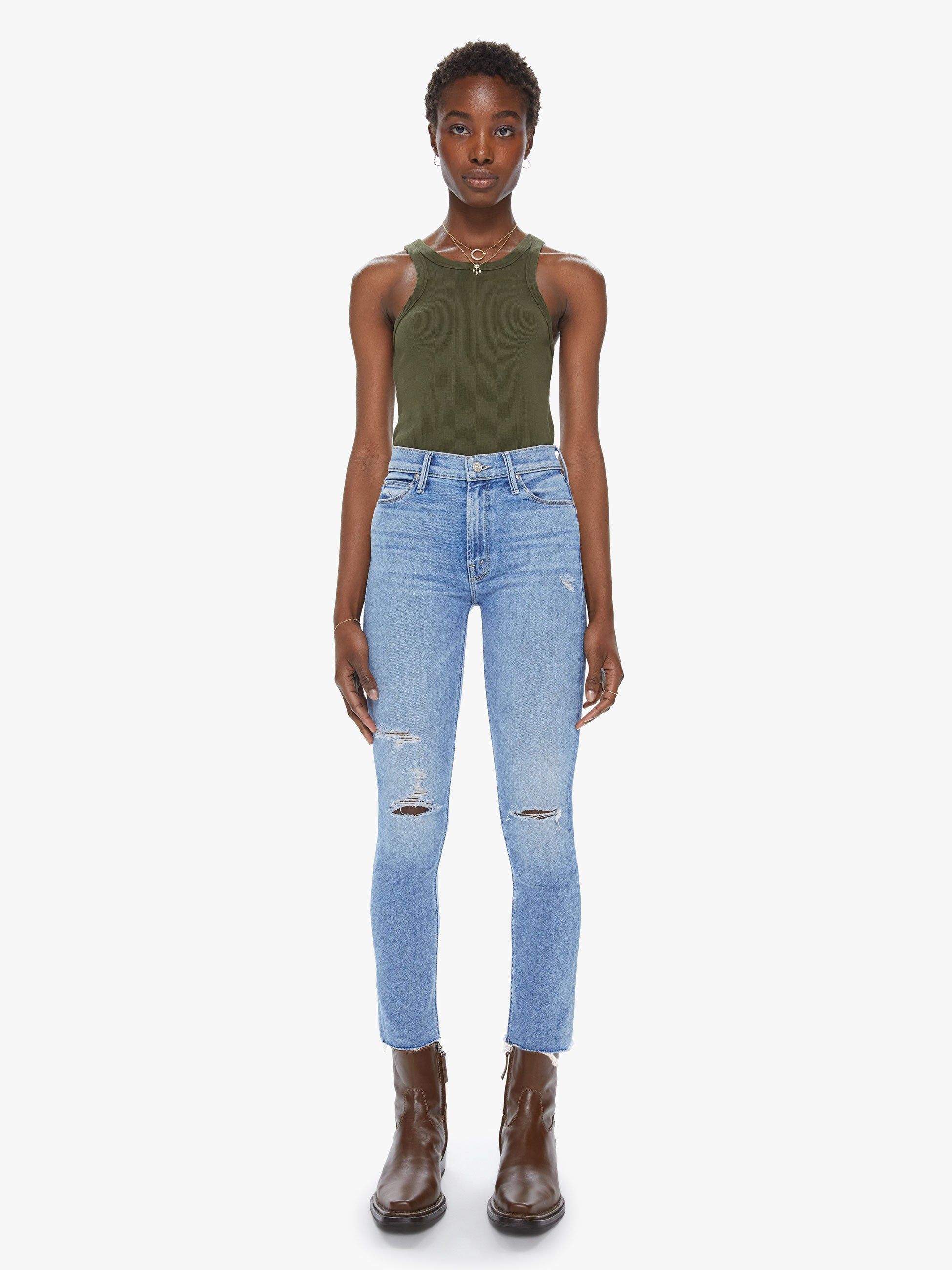 The Mid Rise Dazzler Ankle Fray - Over County Line sold by MOTHER