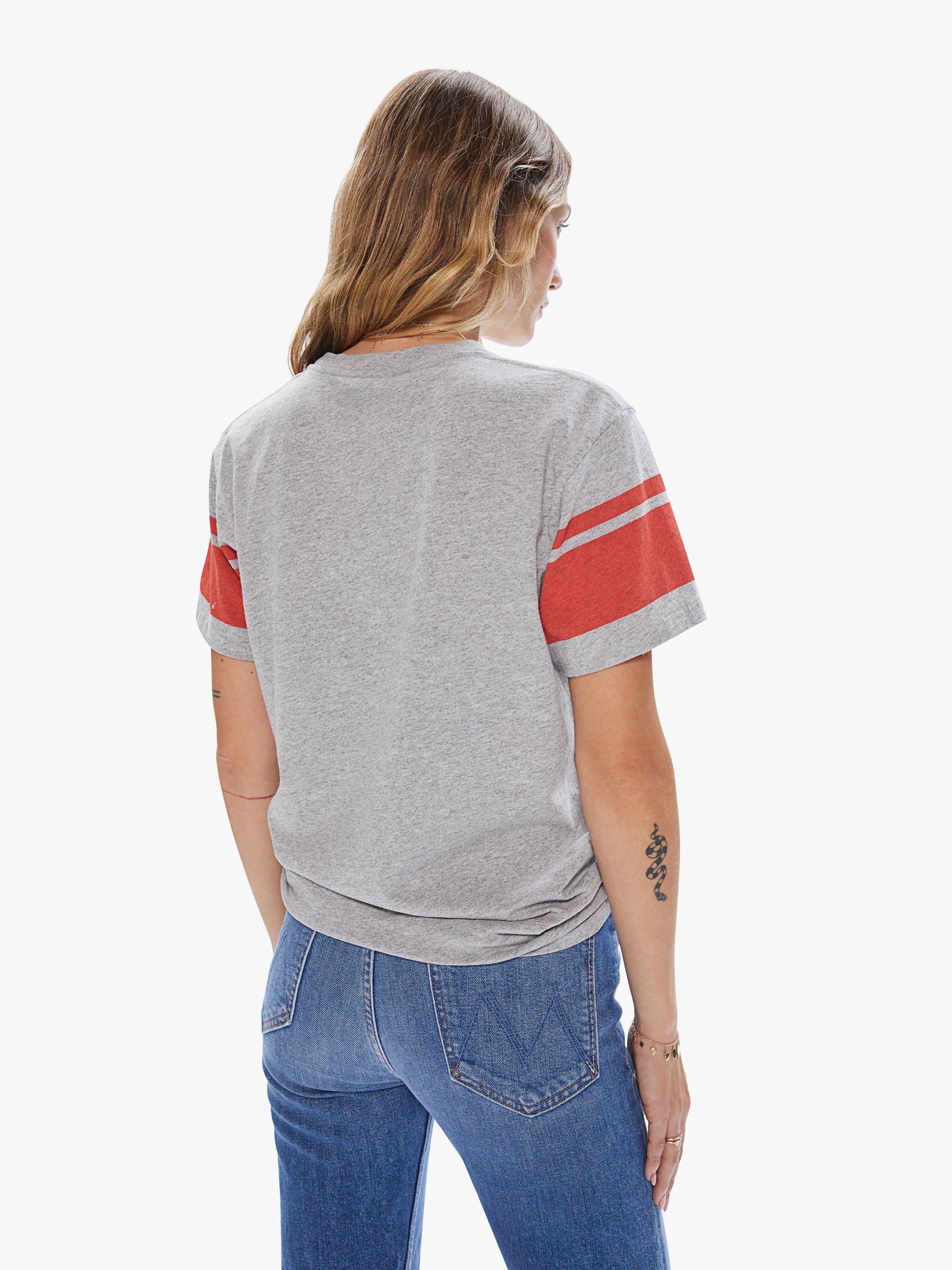 Velva Sheen College Arm Stripe Tee - Heather Grey/Red sold by MOTHER product image thumbnail 4