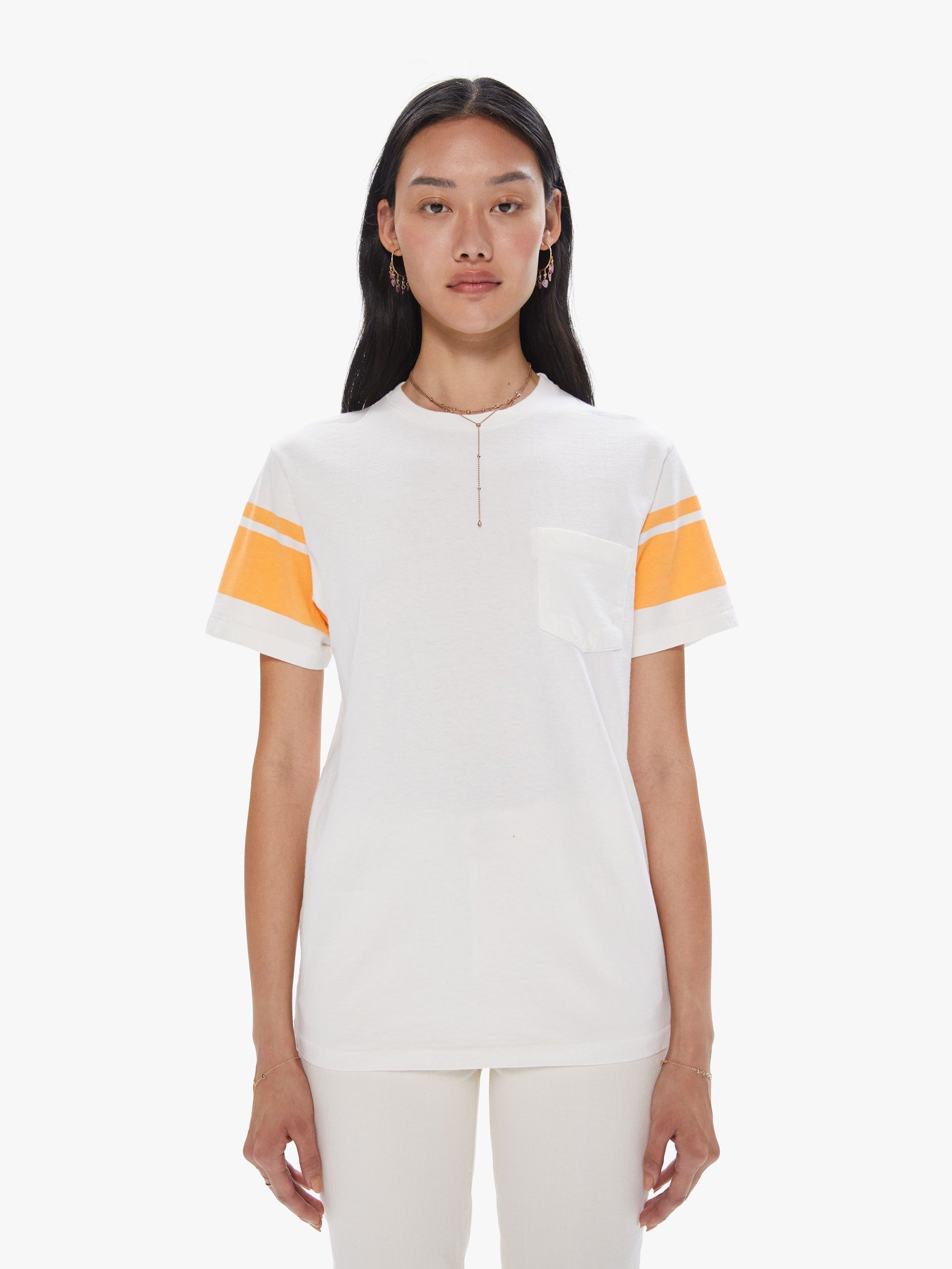 Velva Sheen College Arm Stripe Tee - White/Orange sold by MOTHER product image thumbnail 2