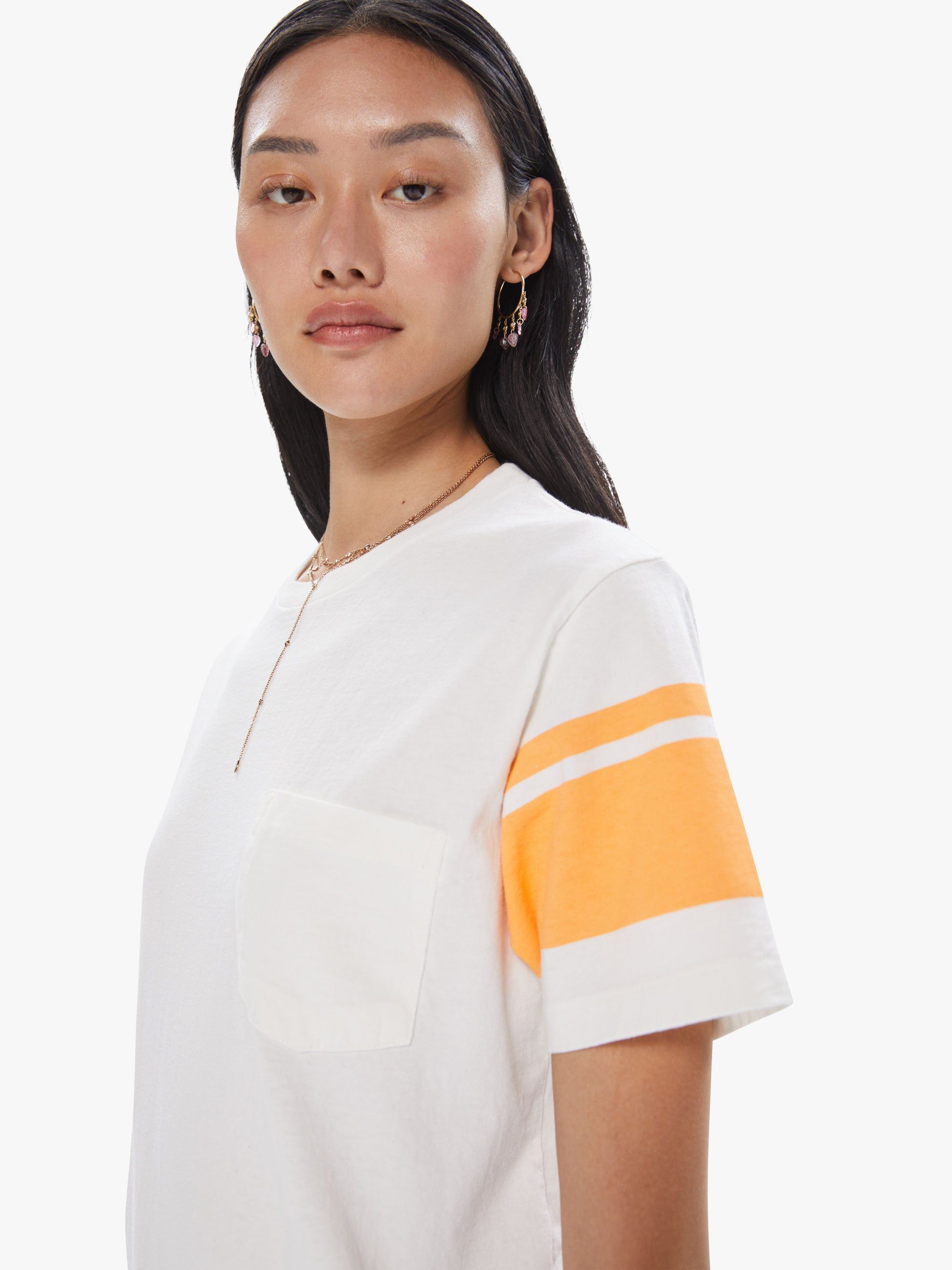 Velva Sheen College Arm Stripe Tee - White/Orange sold by MOTHER product image thumbnail 6