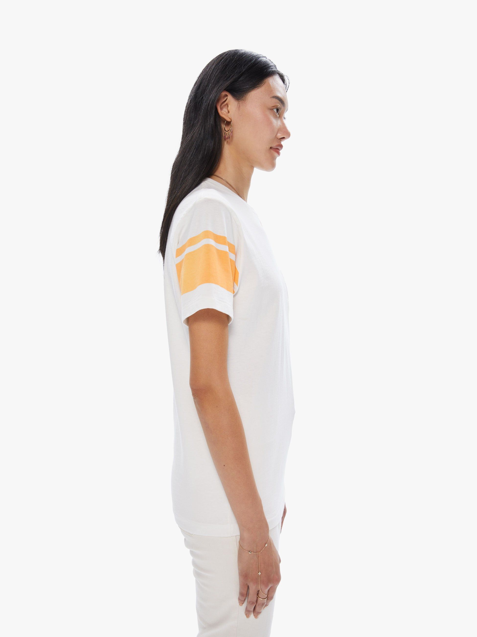 Velva Sheen College Arm Stripe Tee - White/Orange sold by MOTHER product image thumbnail 4