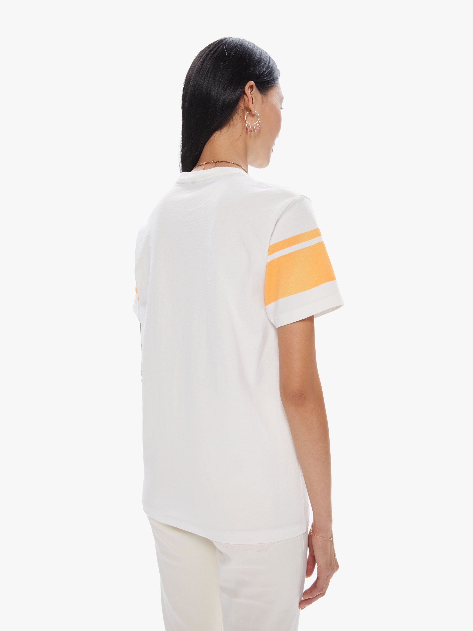 Velva Sheen College Arm Stripe Tee - White/Orange sold by MOTHER product image thumbnail 3