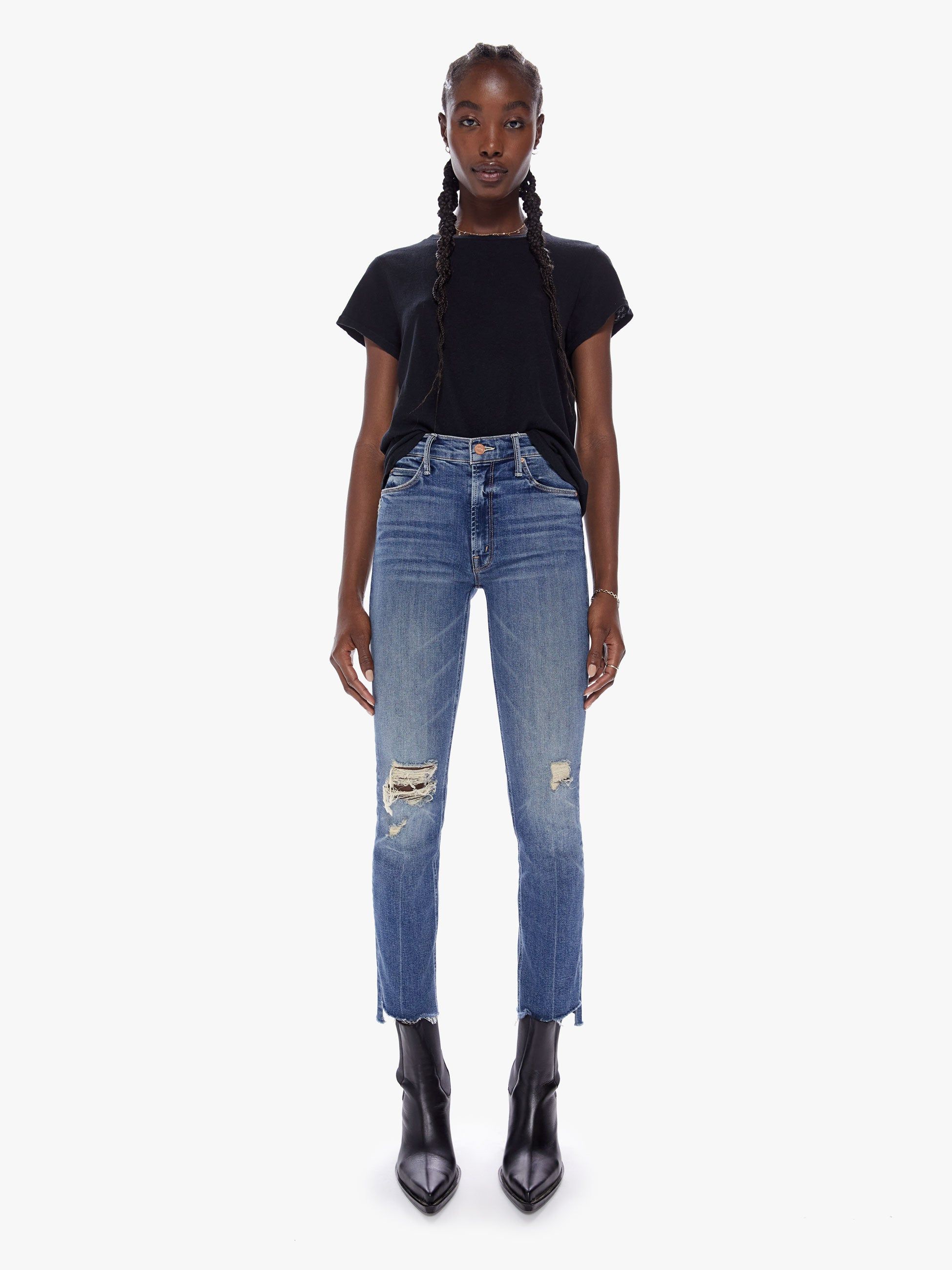 The Mid Rise Dazzler Ankle Step Fray - Skipping On Coals sold by MOTHER