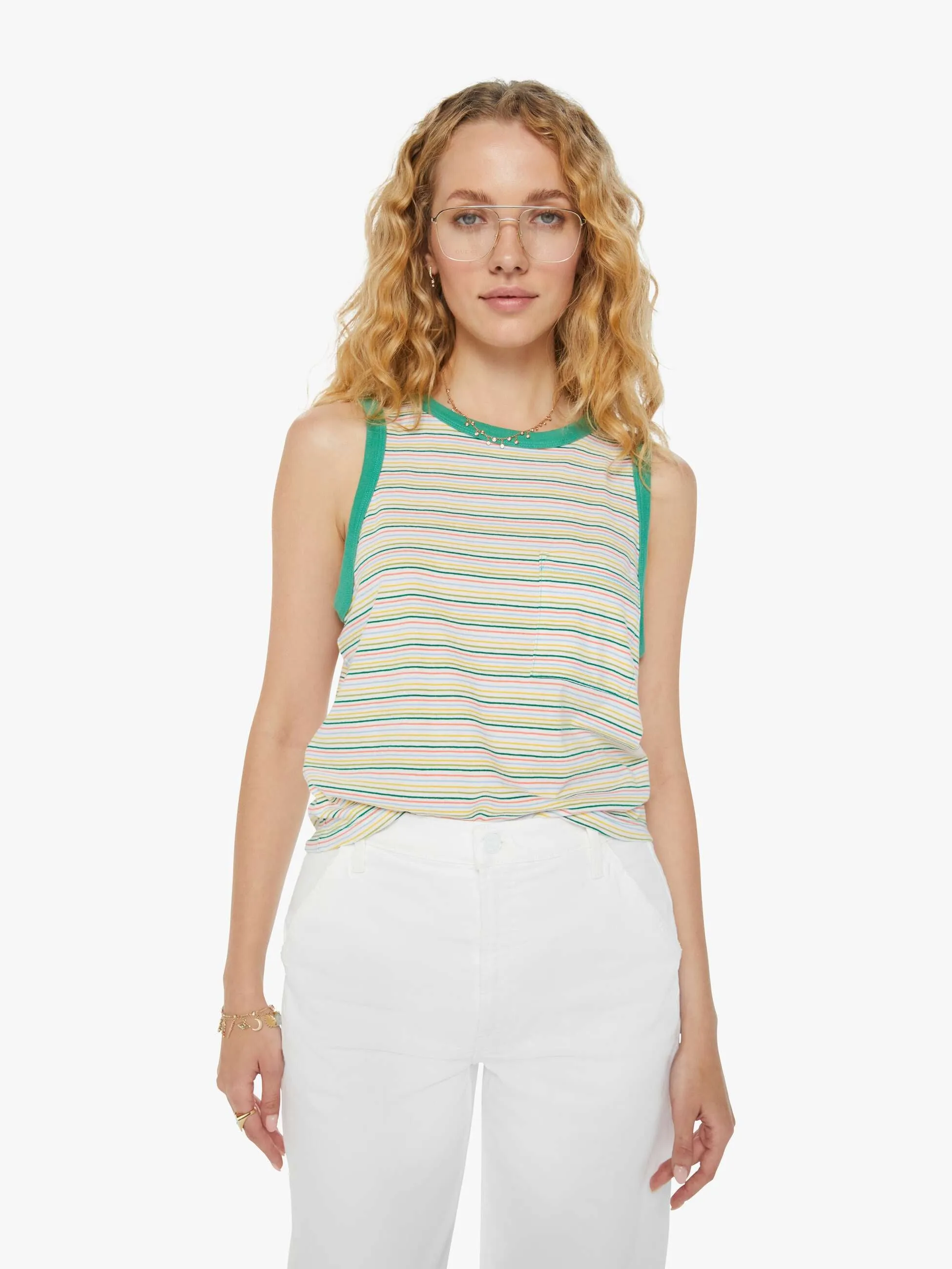 The Strong And Silent Type Pocket Tee - Green Multi Stripe sold by MOTHER product image thumbnail 2