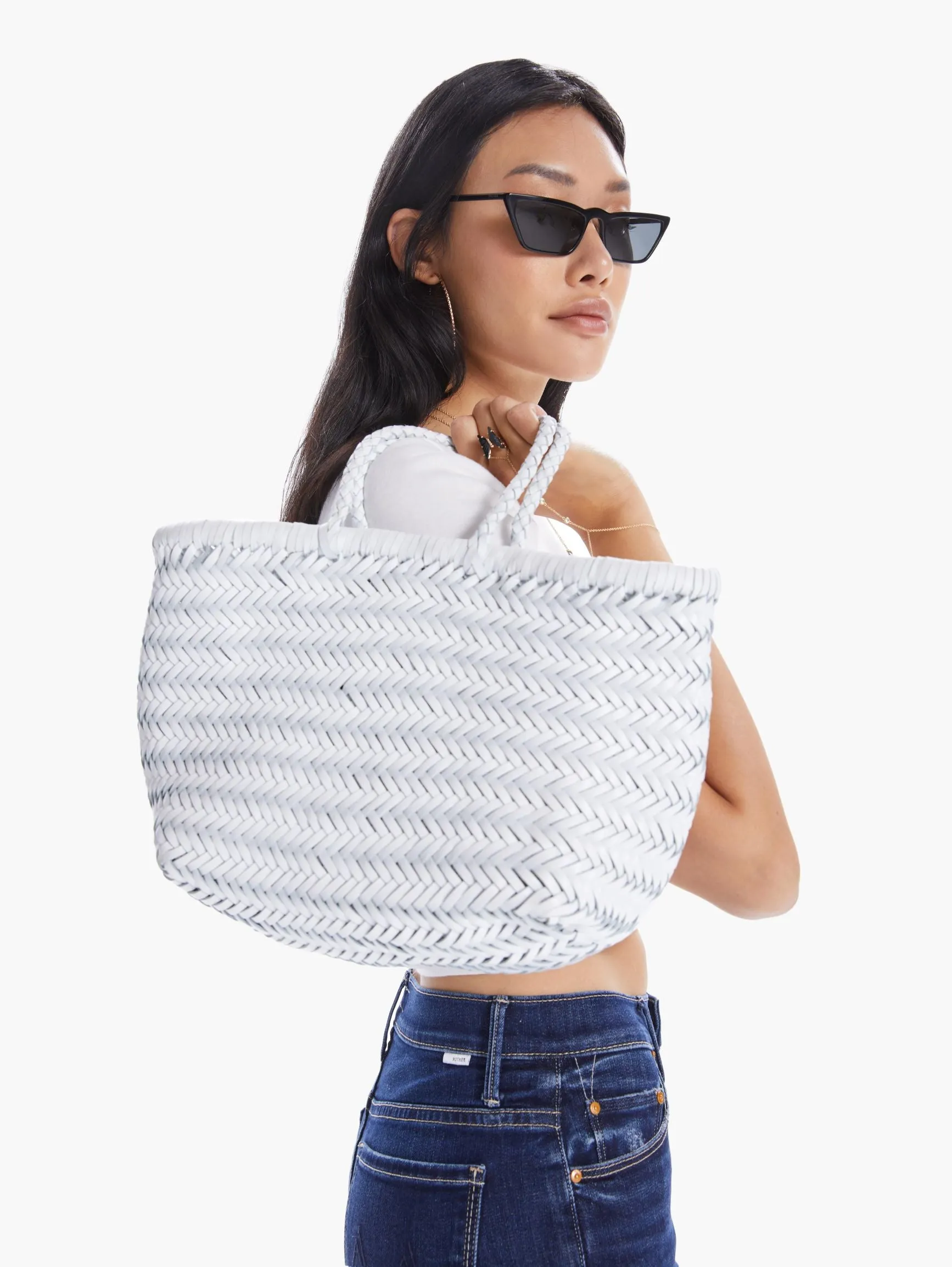 Basket Case Goa Small Leather Tote - White sold by MOTHER product image thumbnail 2