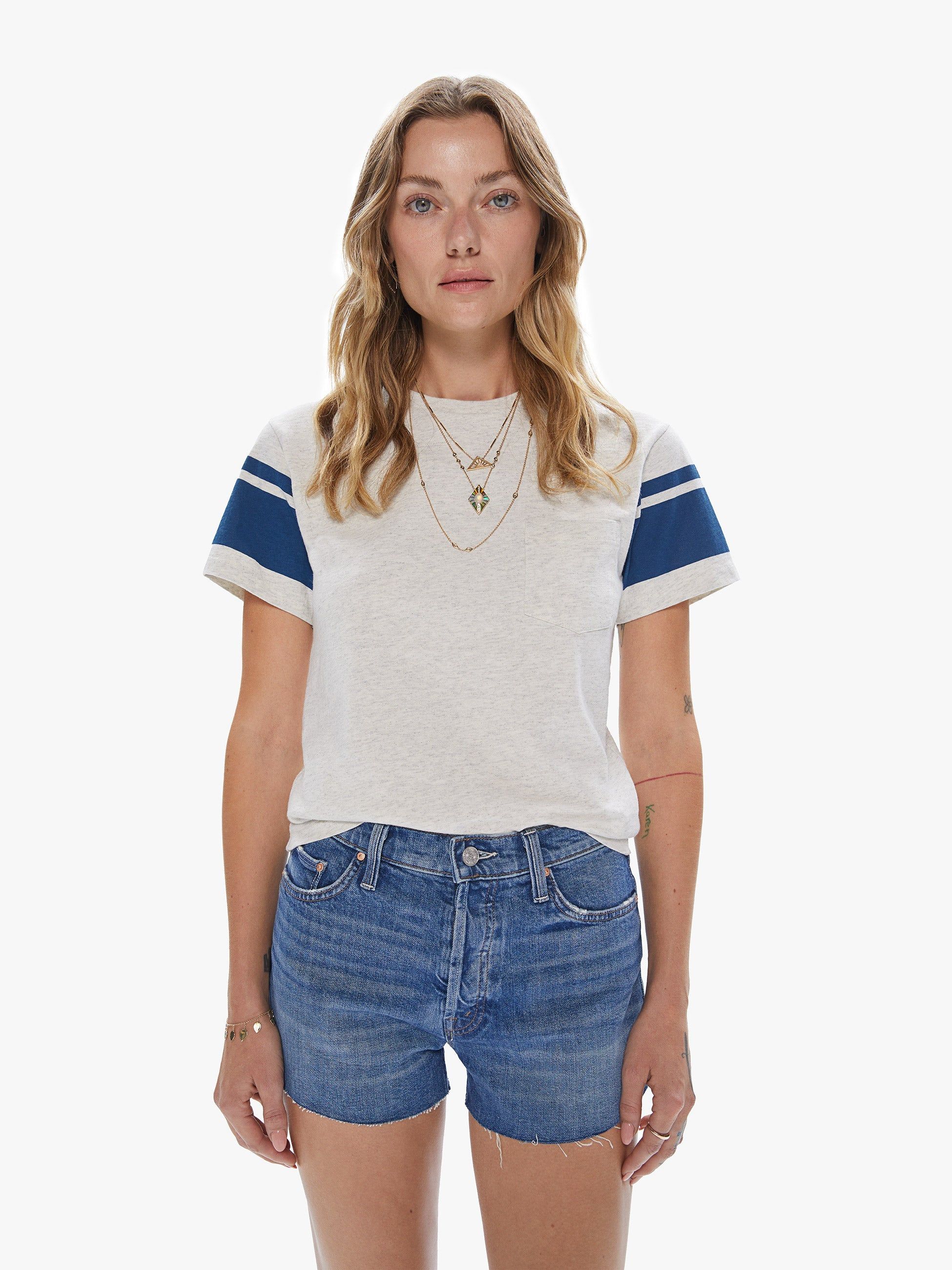 Velva Sheen College Arm Stripe Tee - Oatmeal/Navy sold by MOTHER product image thumbnail 2