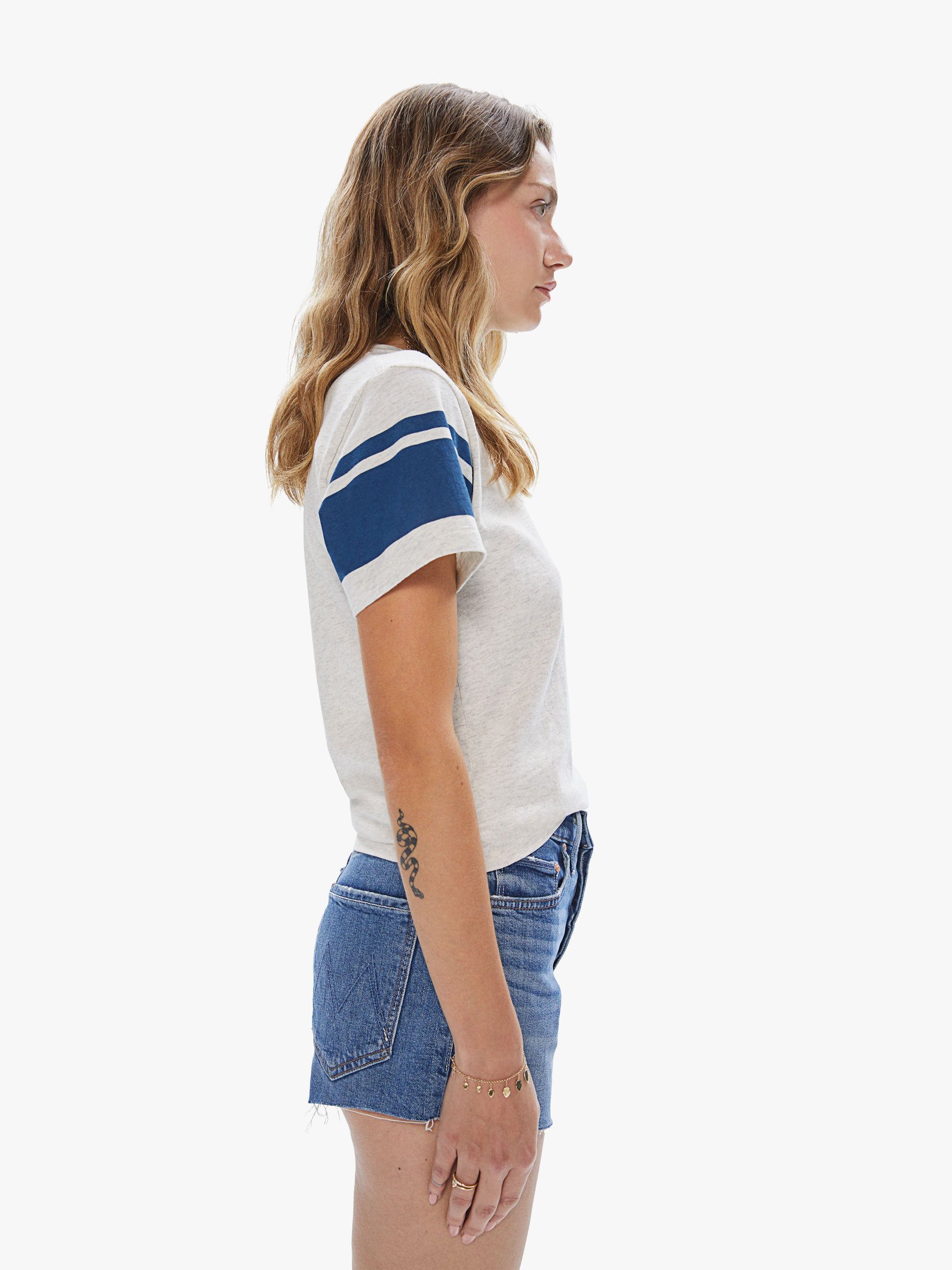 Velva Sheen College Arm Stripe Tee - Oatmeal/Navy sold by MOTHER product image thumbnail 3