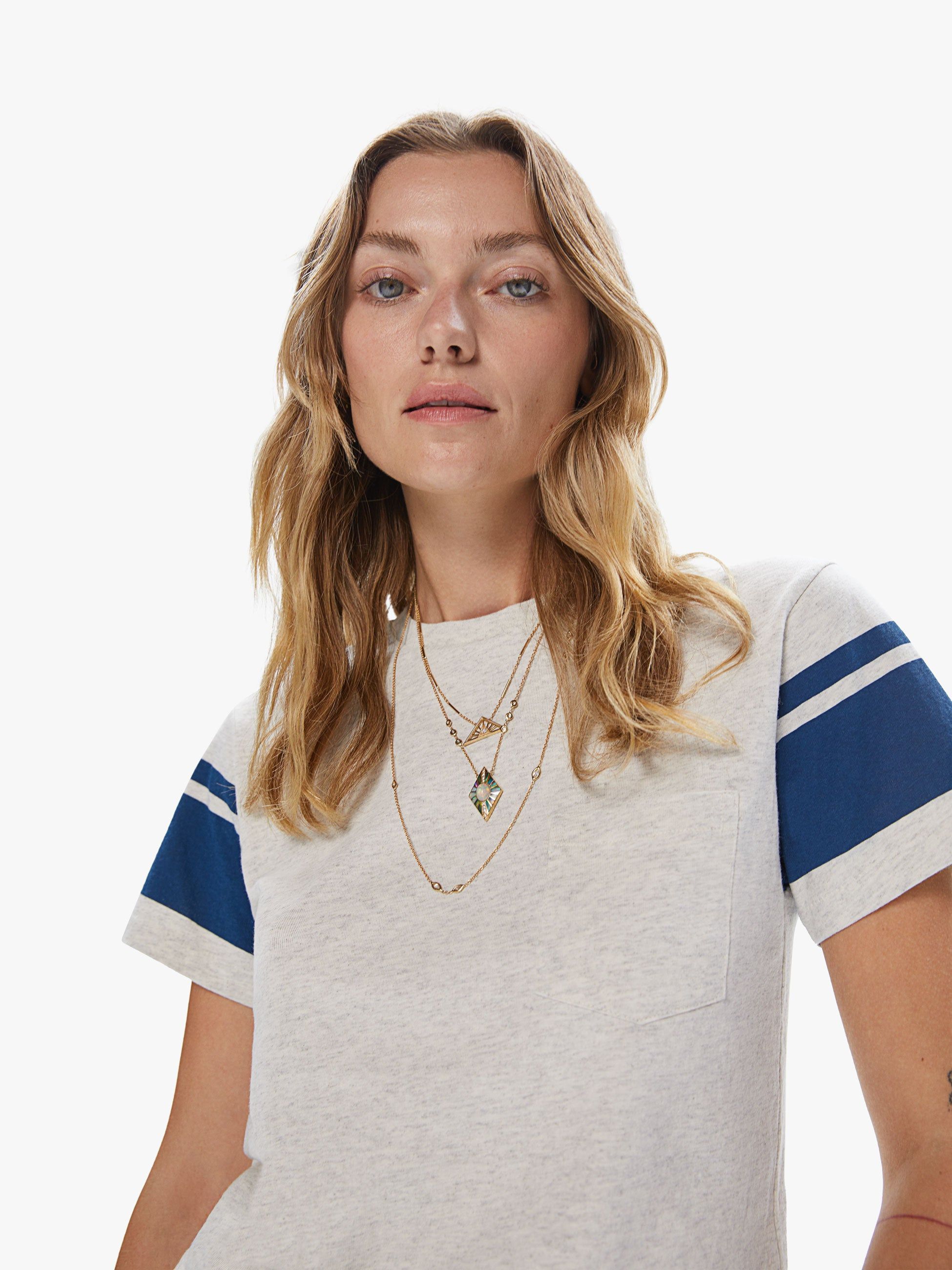 Velva Sheen College Arm Stripe Tee - Oatmeal/Navy sold by MOTHER product image thumbnail 6