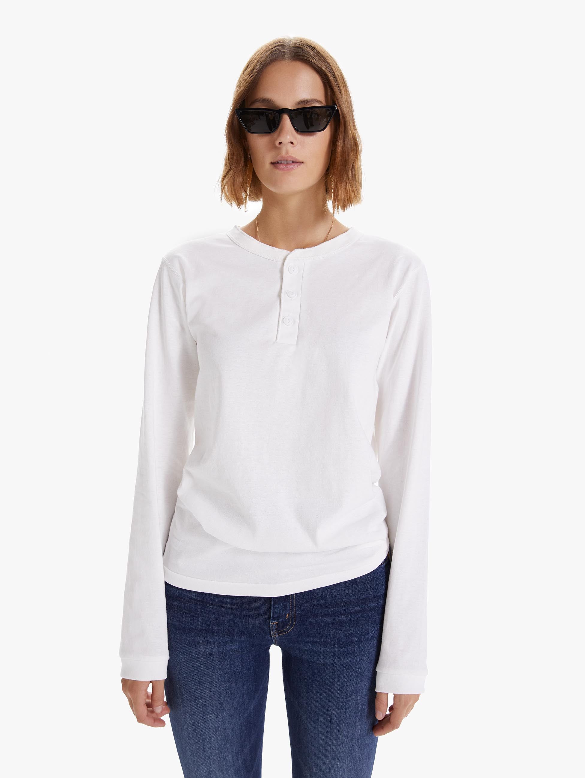 Velva Sheen Tubular Long Sleeve Henley Tee - White sold by MOTHER