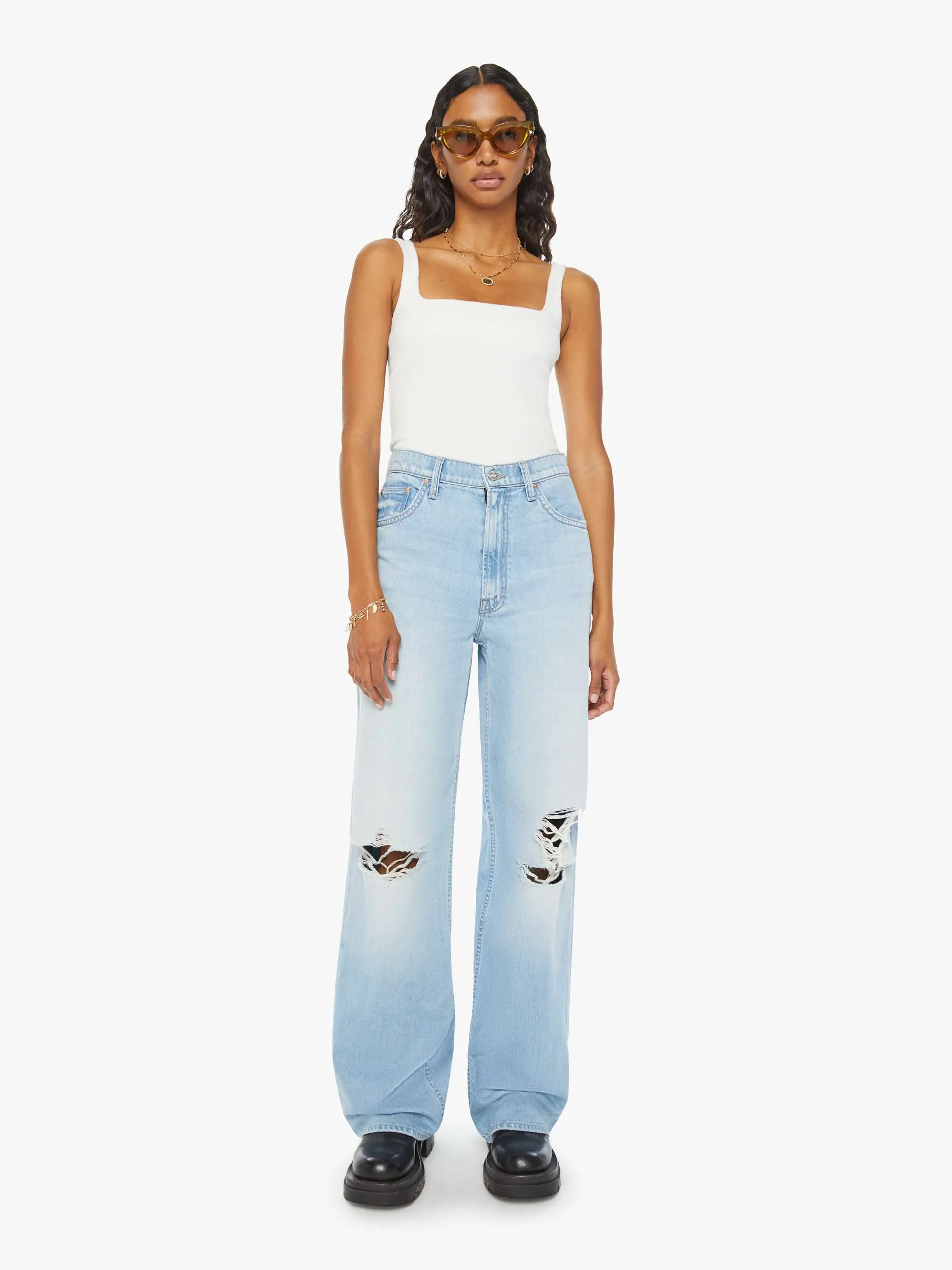High Waisted Spinner Zip Heel - Ripped Off sold by MOTHER product image thumbnail 2