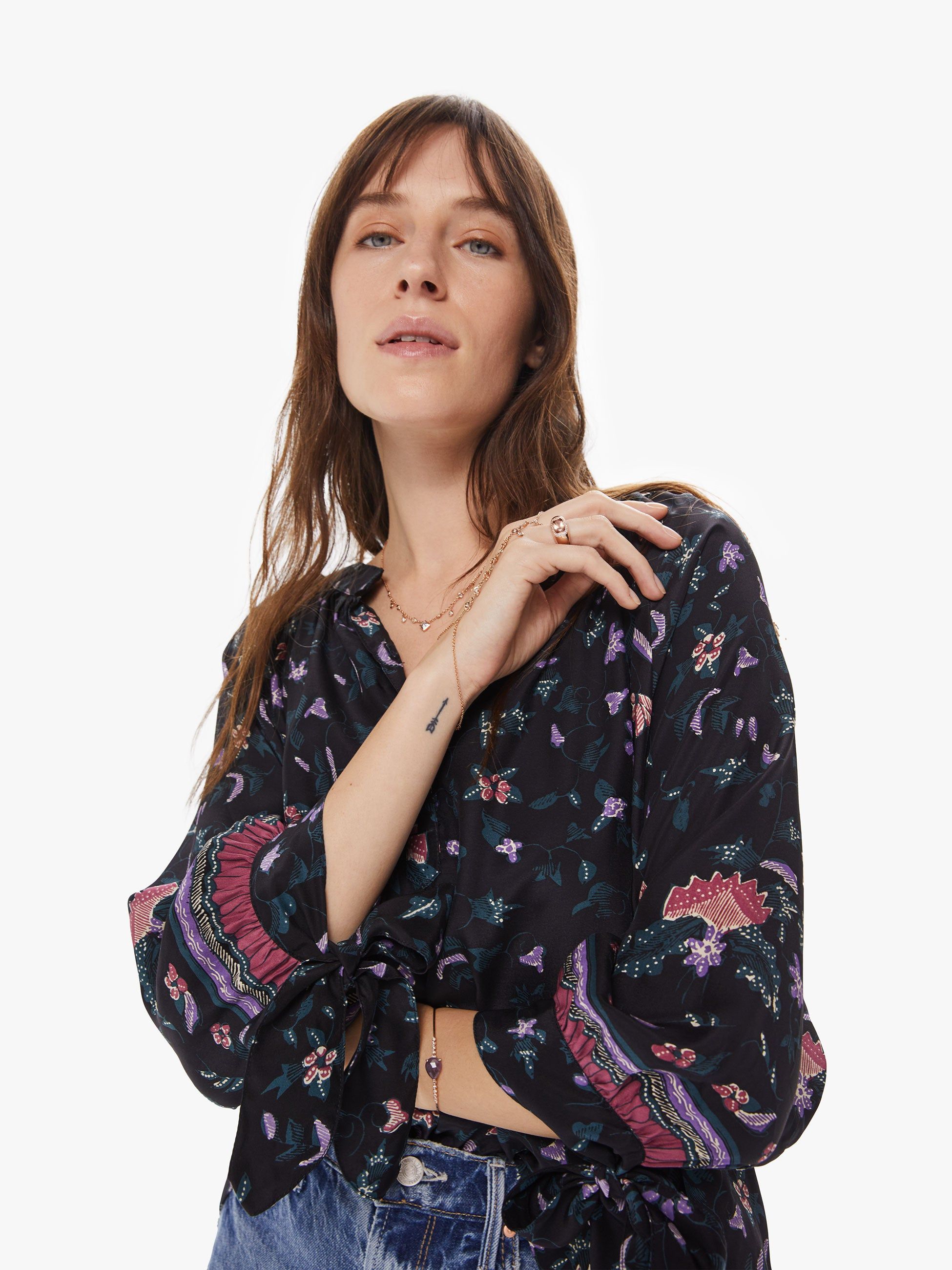 Natalie Martin Renata Shirt - Lotus Print Nero sold by MOTHER product image thumbnail 5