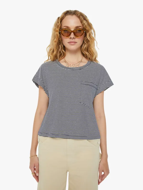 The Keep On Rolling Pocket Tee - Cream And Navy Stripe sold by MOTHER