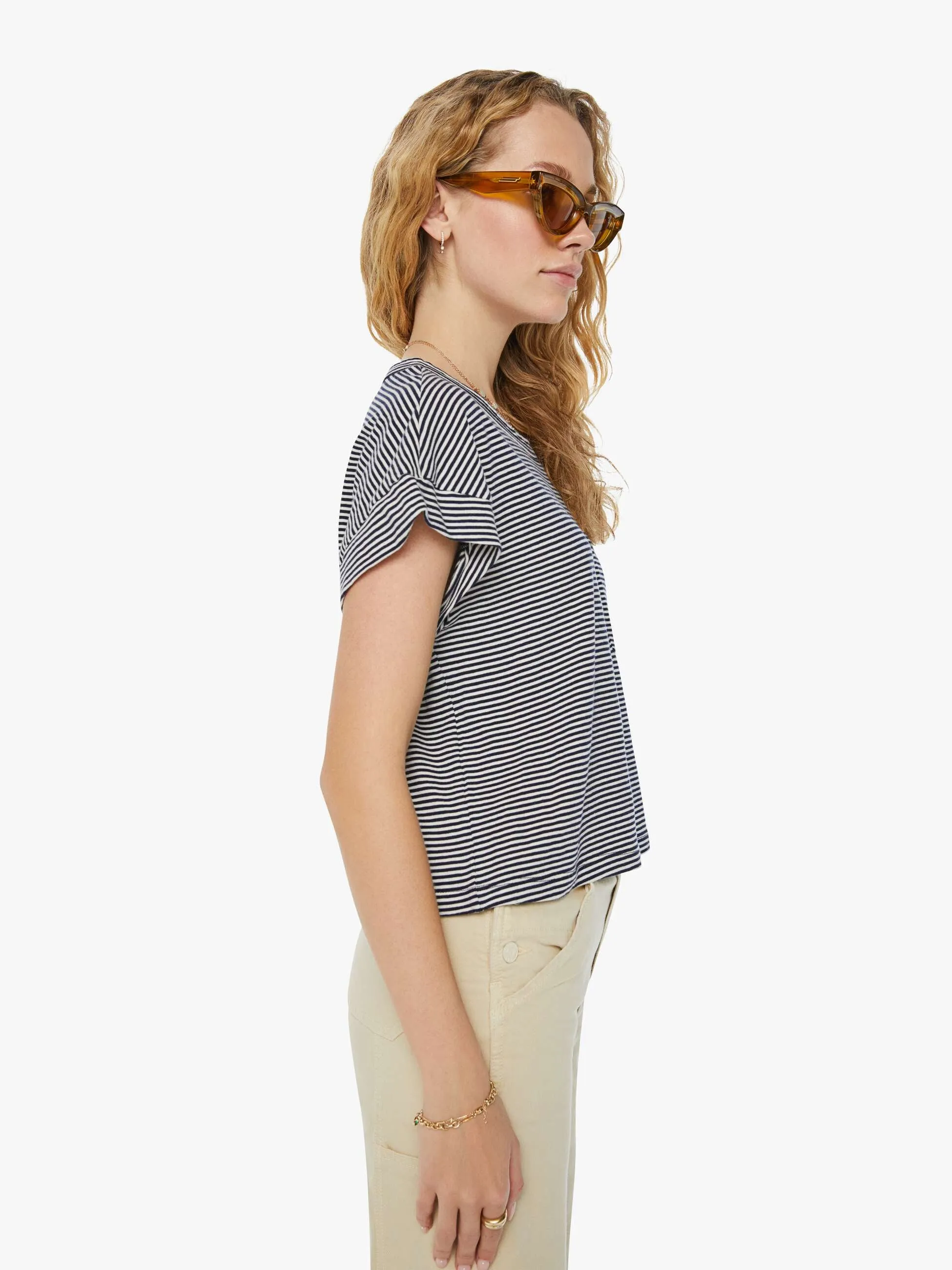 The Keep On Rolling Pocket Tee - Cream And Navy Stripe sold by MOTHER product image thumbnail 3