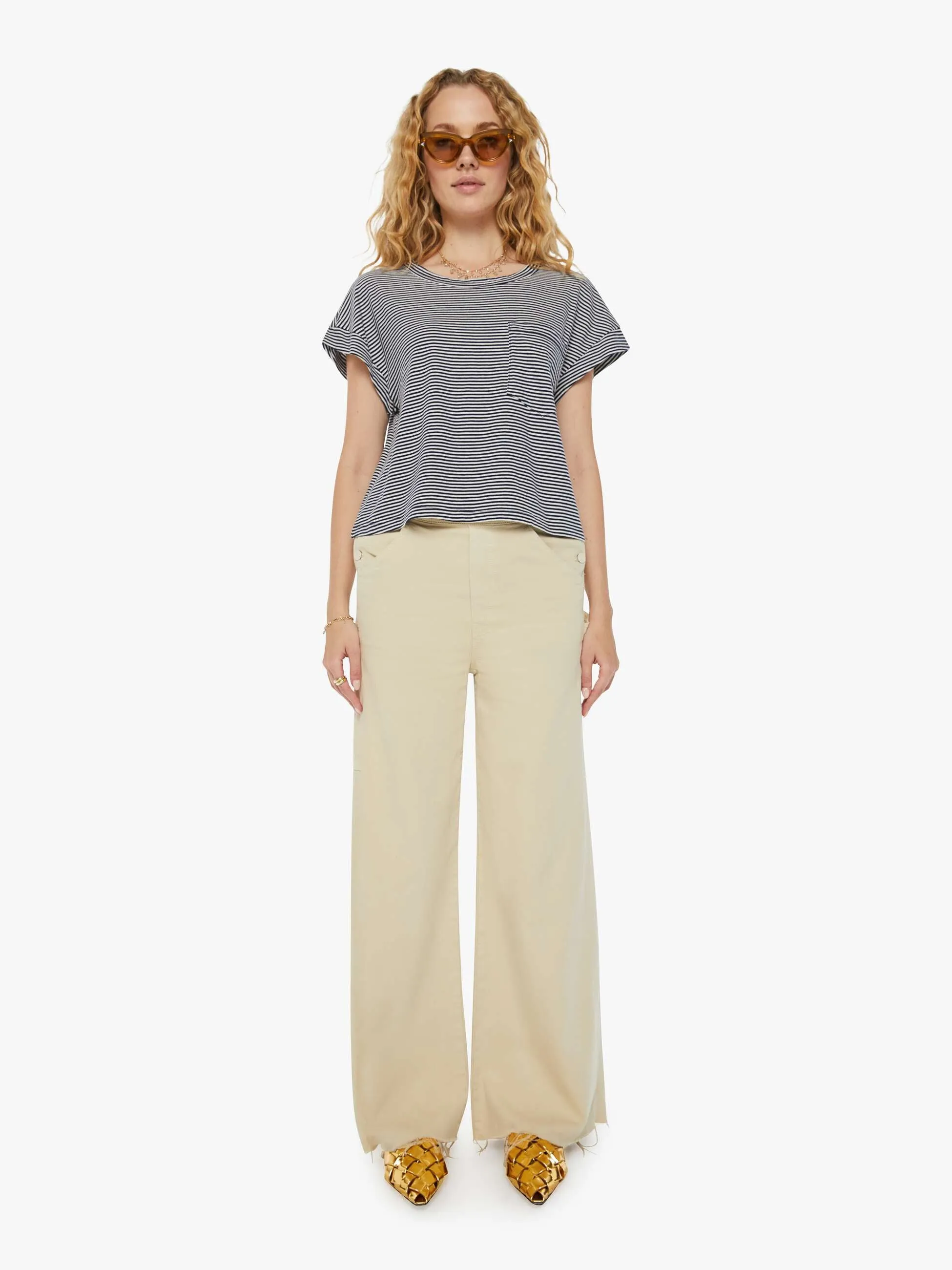 The Keep On Rolling Pocket Tee - Cream And Navy Stripe sold by MOTHER product image thumbnail 5
