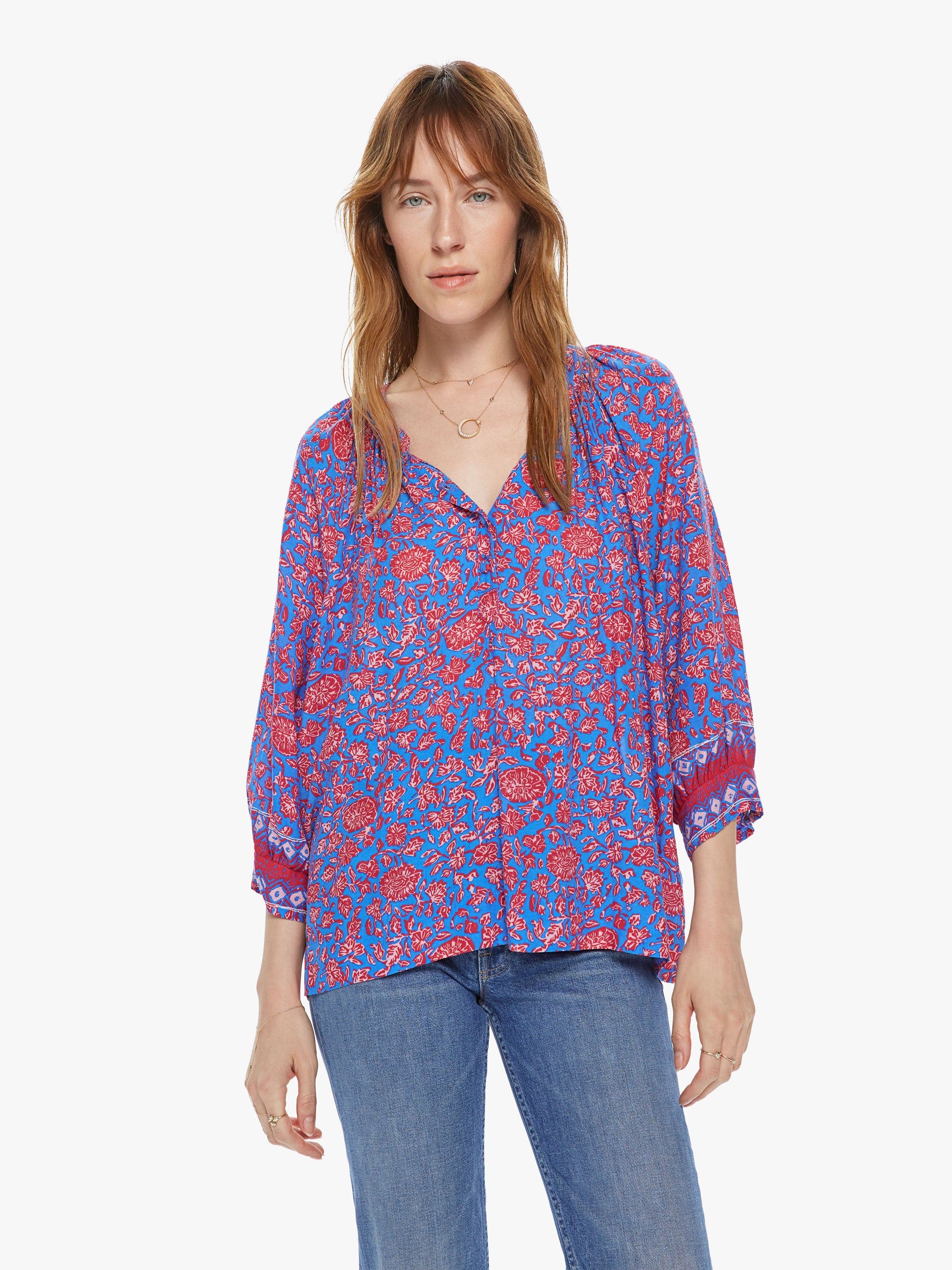 Natalie Martin Remy Top - Bloom Print Persian Blue sold by MOTHER