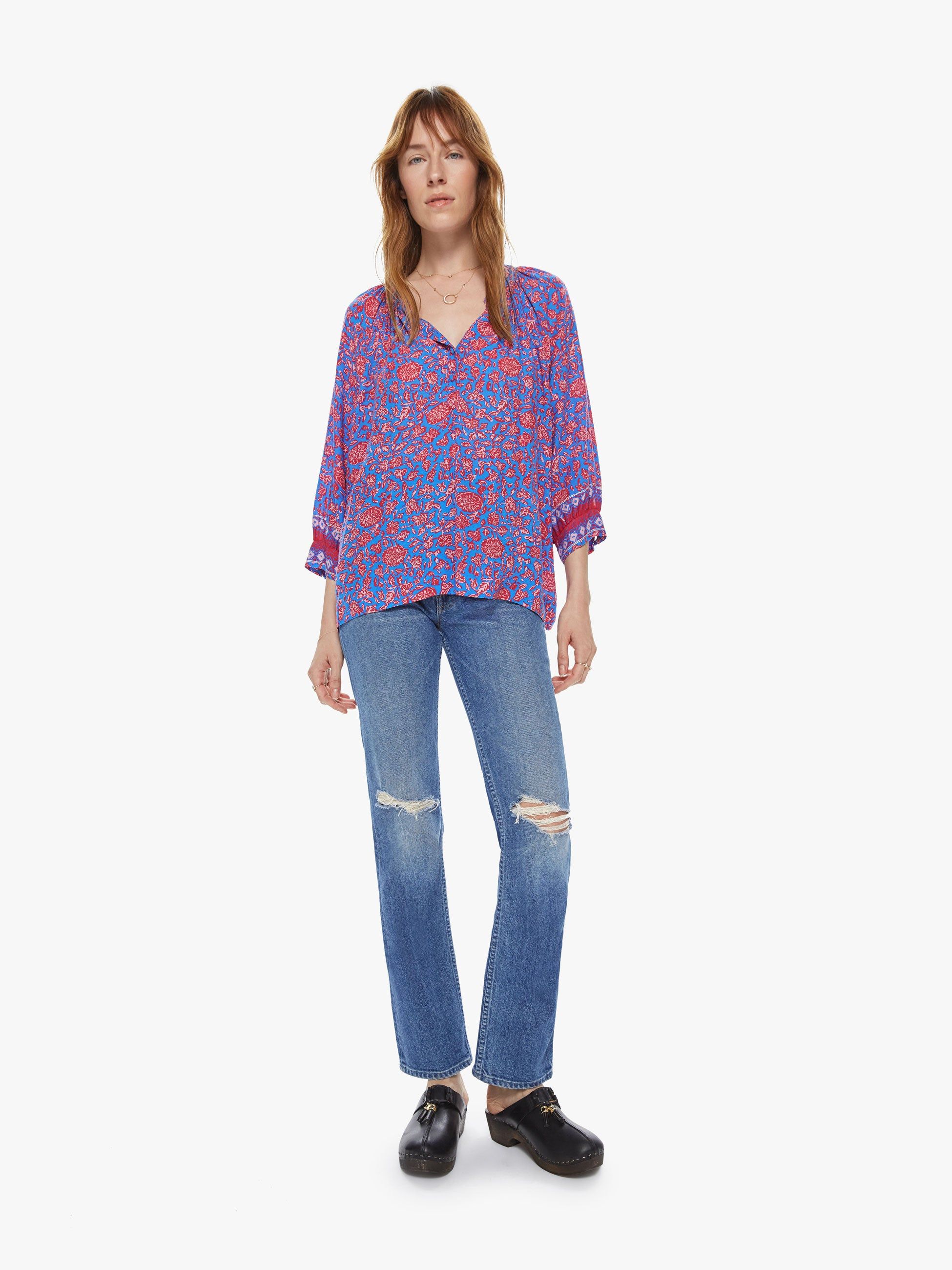 Natalie Martin Remy Top - Bloom Print Persian Blue sold by MOTHER product image thumbnail 5