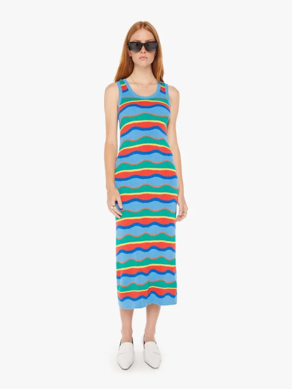 The Like A Glove Column Dress - Multi Blue Stripe made by MOTHER