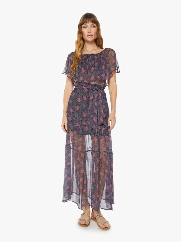 Natalie Martin Naomi Dress W/ Sash - Snowflake Print Aubergine sold by MOTHER