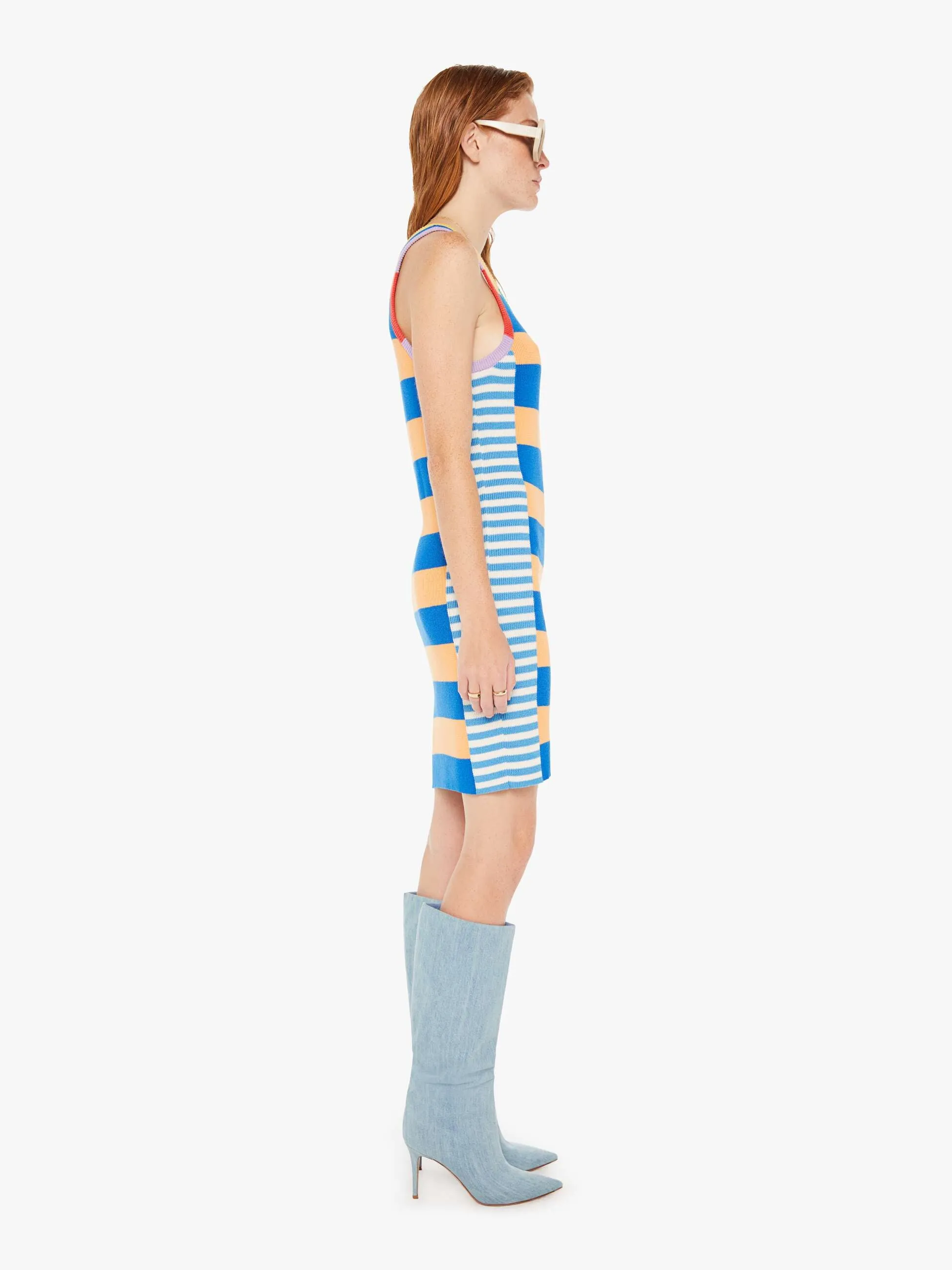 The Chin Ups Mini Dress - Multi Navy Stripe sold by MOTHER product image thumbnail 3
