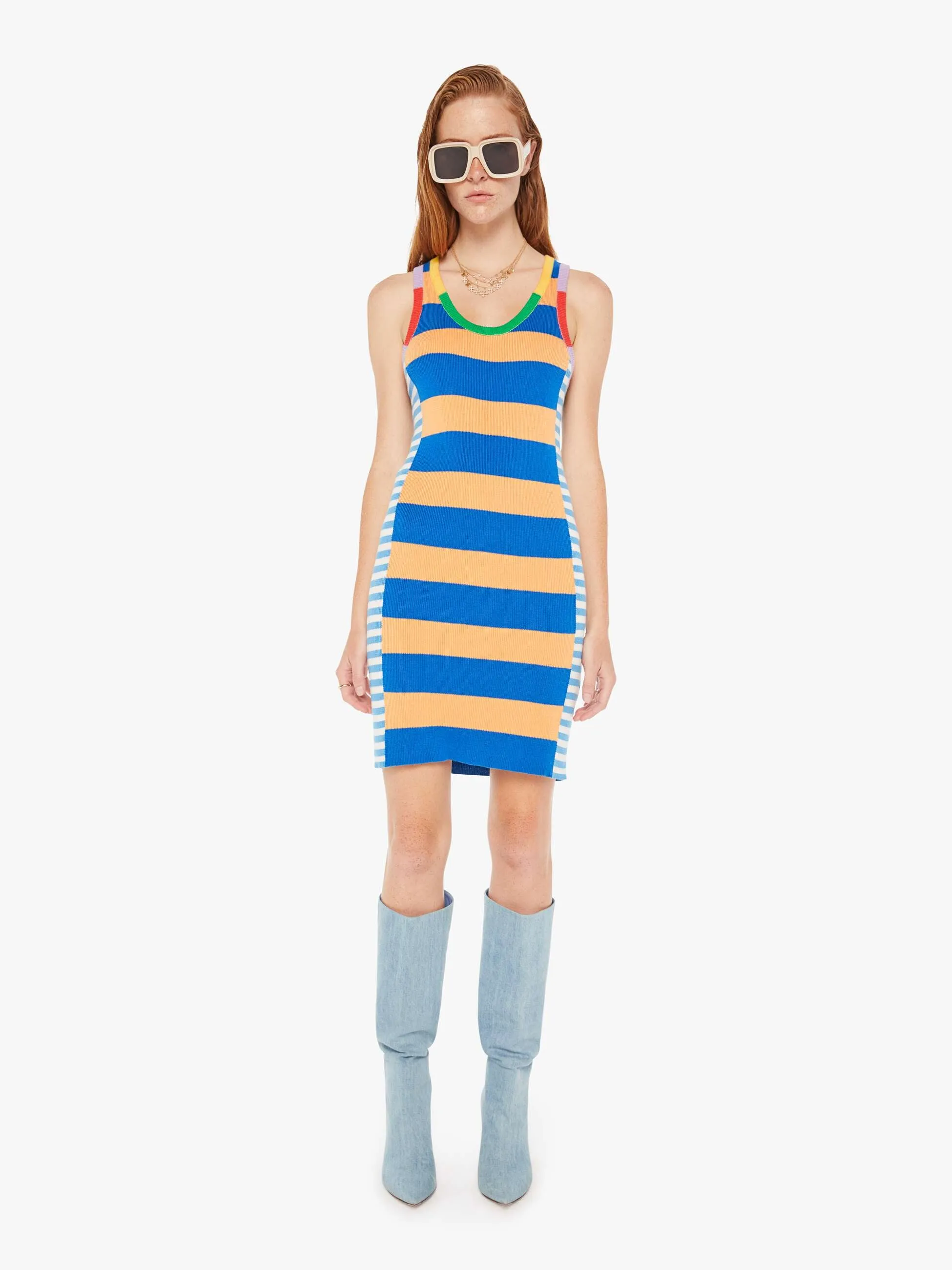 The Chin Ups Mini Dress - Multi Navy Stripe sold by MOTHER product image thumbnail 2