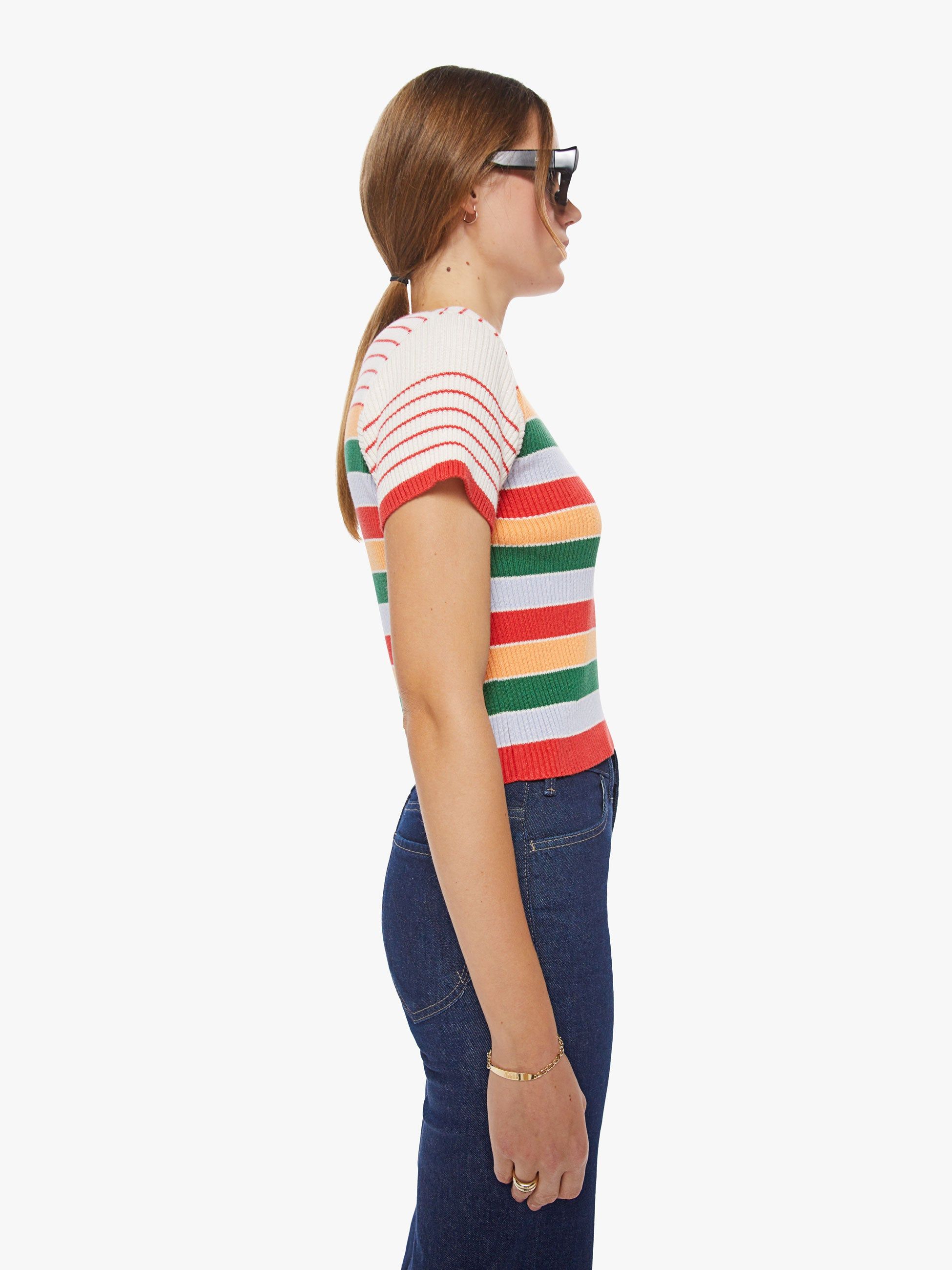 The Itty Bitty Scoop Neck Tee - Rainbow Multi Stripe sold by MOTHER product image thumbnail 3