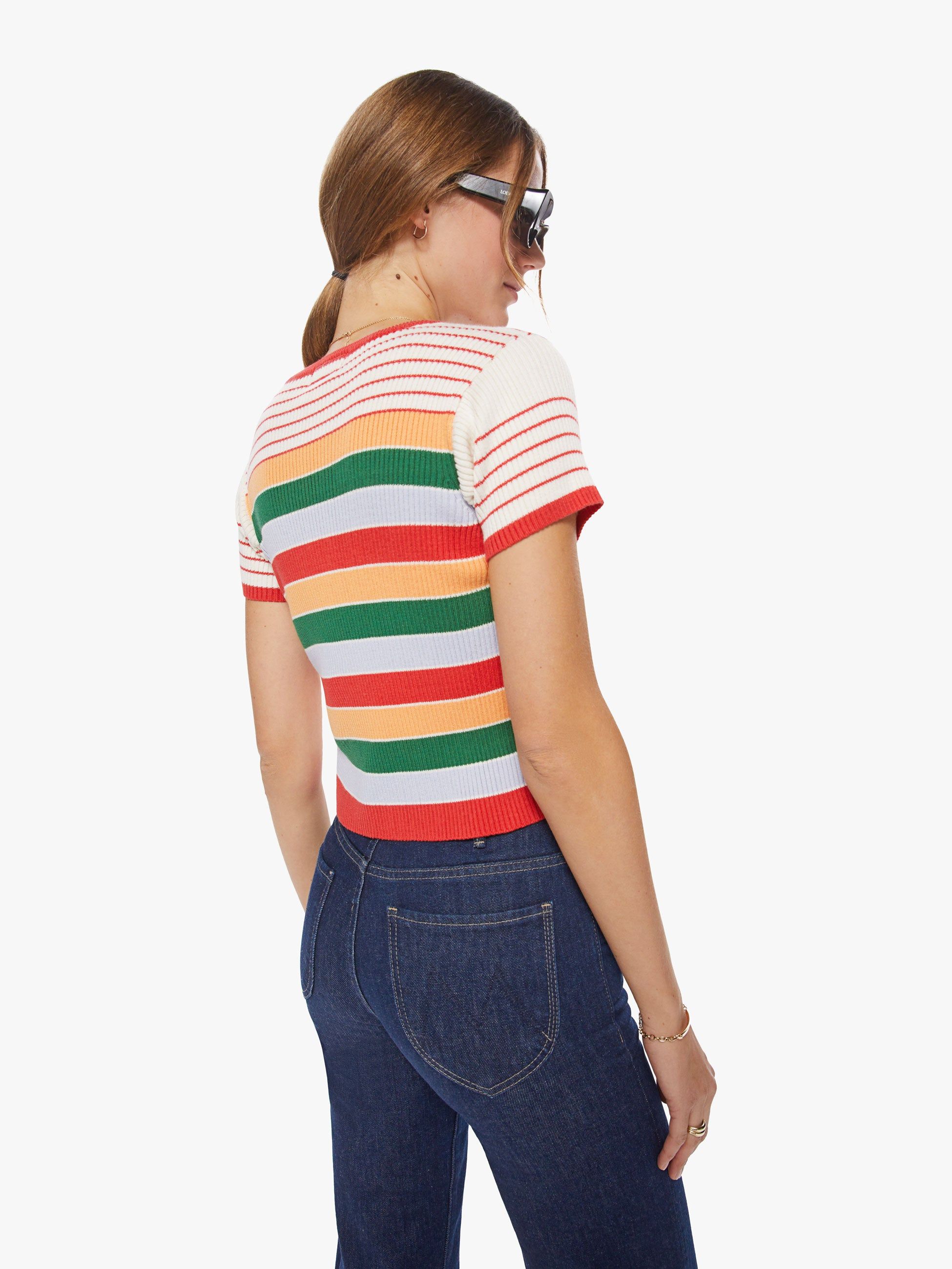 The Itty Bitty Scoop Neck Tee - Rainbow Multi Stripe sold by MOTHER product image thumbnail 4