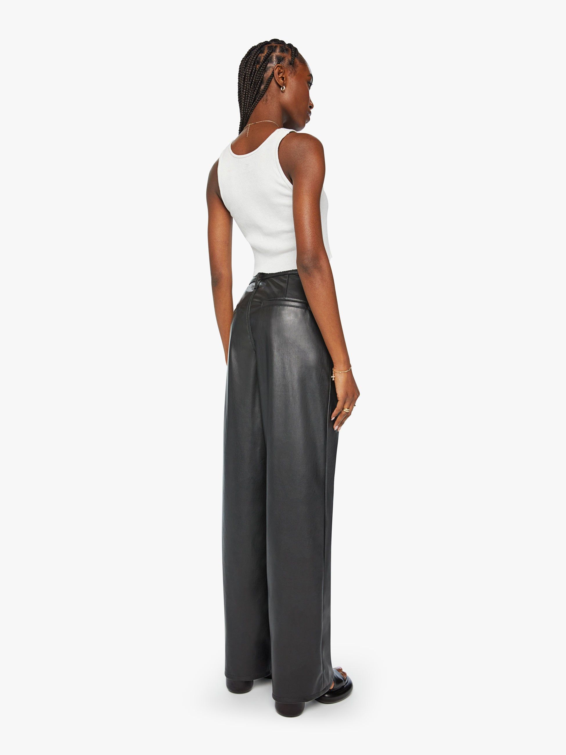 High Waisted Pintuck Spinner Prep Heel - Wax On, Wax Off Black sold by MOTHER product image thumbnail 4