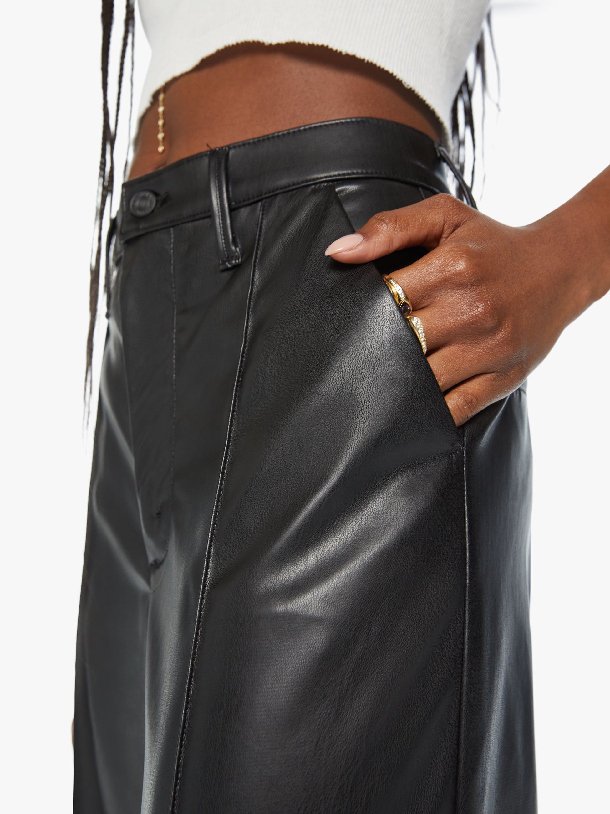 High Waisted Pintuck Spinner Prep Heel - Wax On, Wax Off Black sold by MOTHER product image thumbnail 5