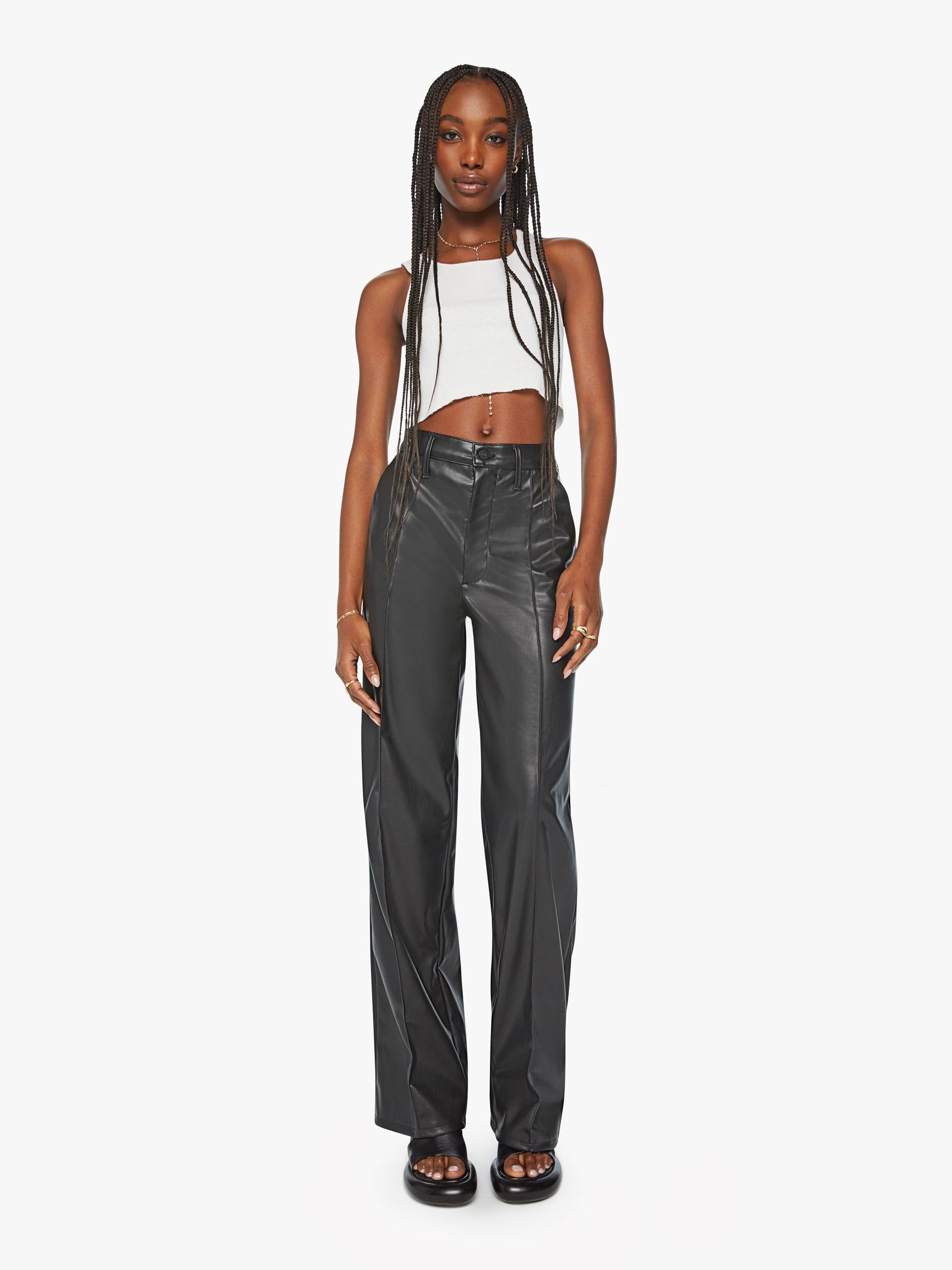 High Waisted Pintuck Spinner Prep Heel - Wax On, Wax Off Black sold by MOTHER