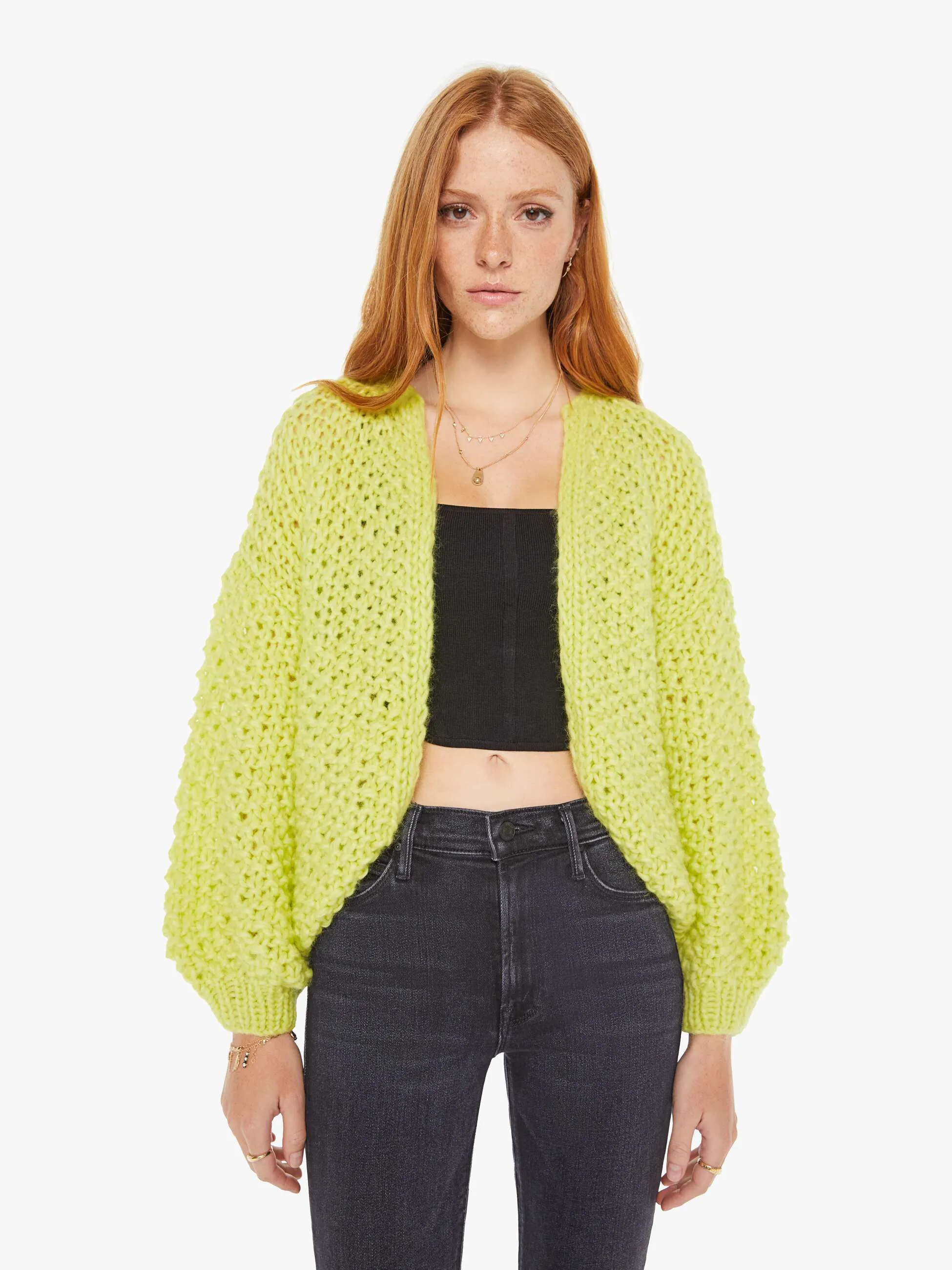 Maiami Alpaca Pearl Pattern Bomber - Neon Yellow sold by MOTHER