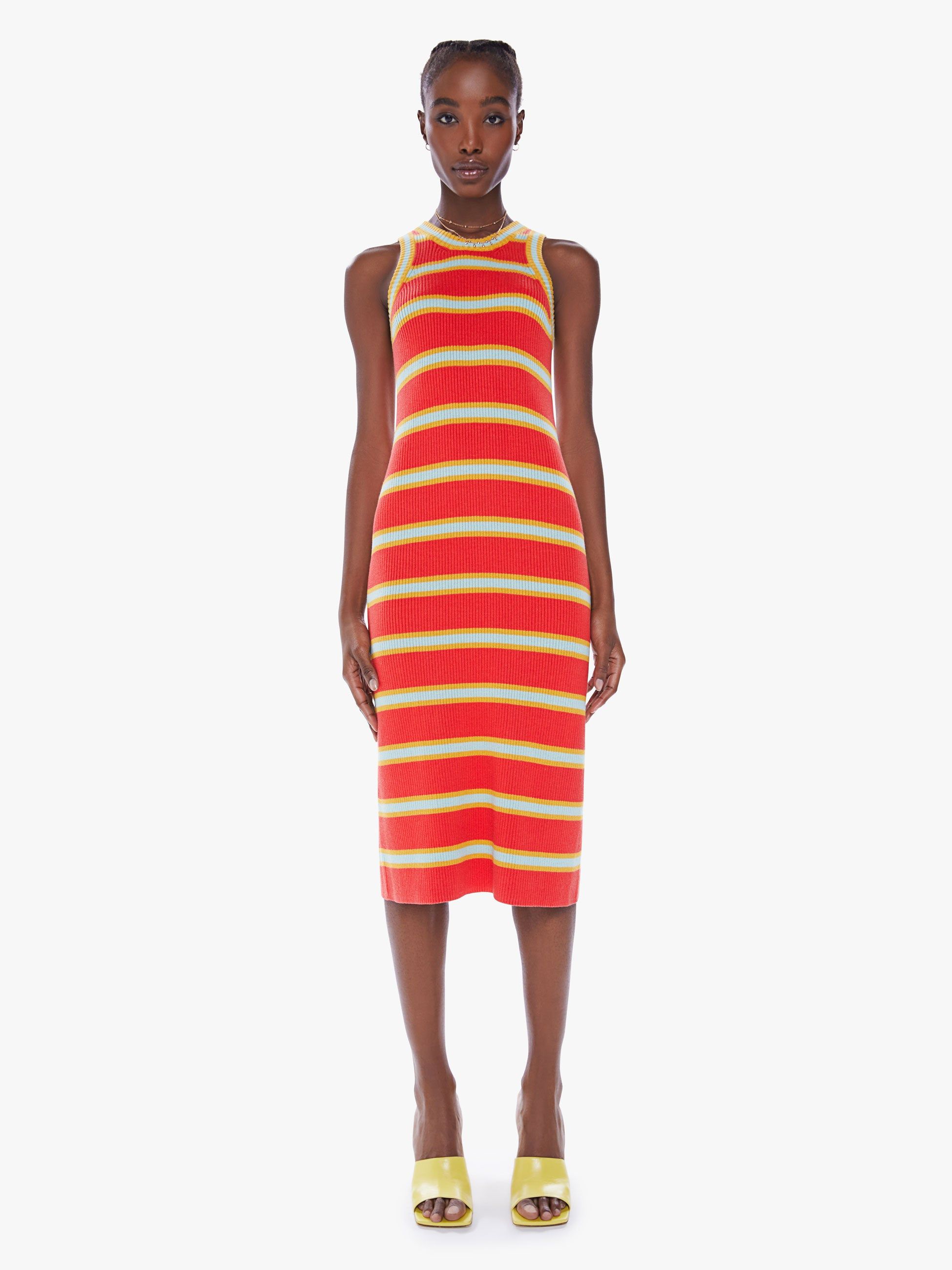 The Chin Ups Midi Dress - Red And Mint Stripe sold by MOTHER product image thumbnail 2