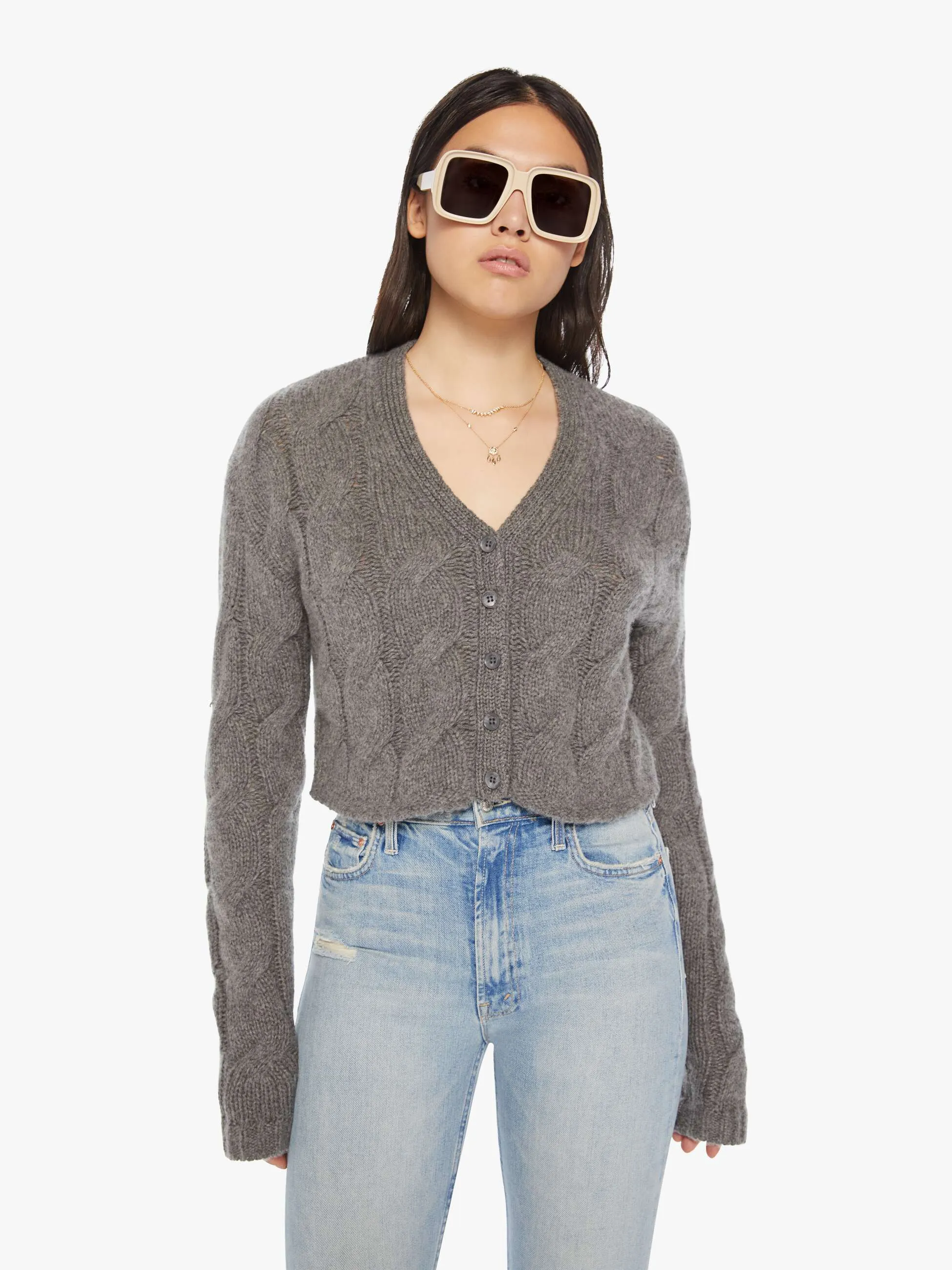 SABLYN Jolie Cable Knit Cardigan - Thunder sold by MOTHER