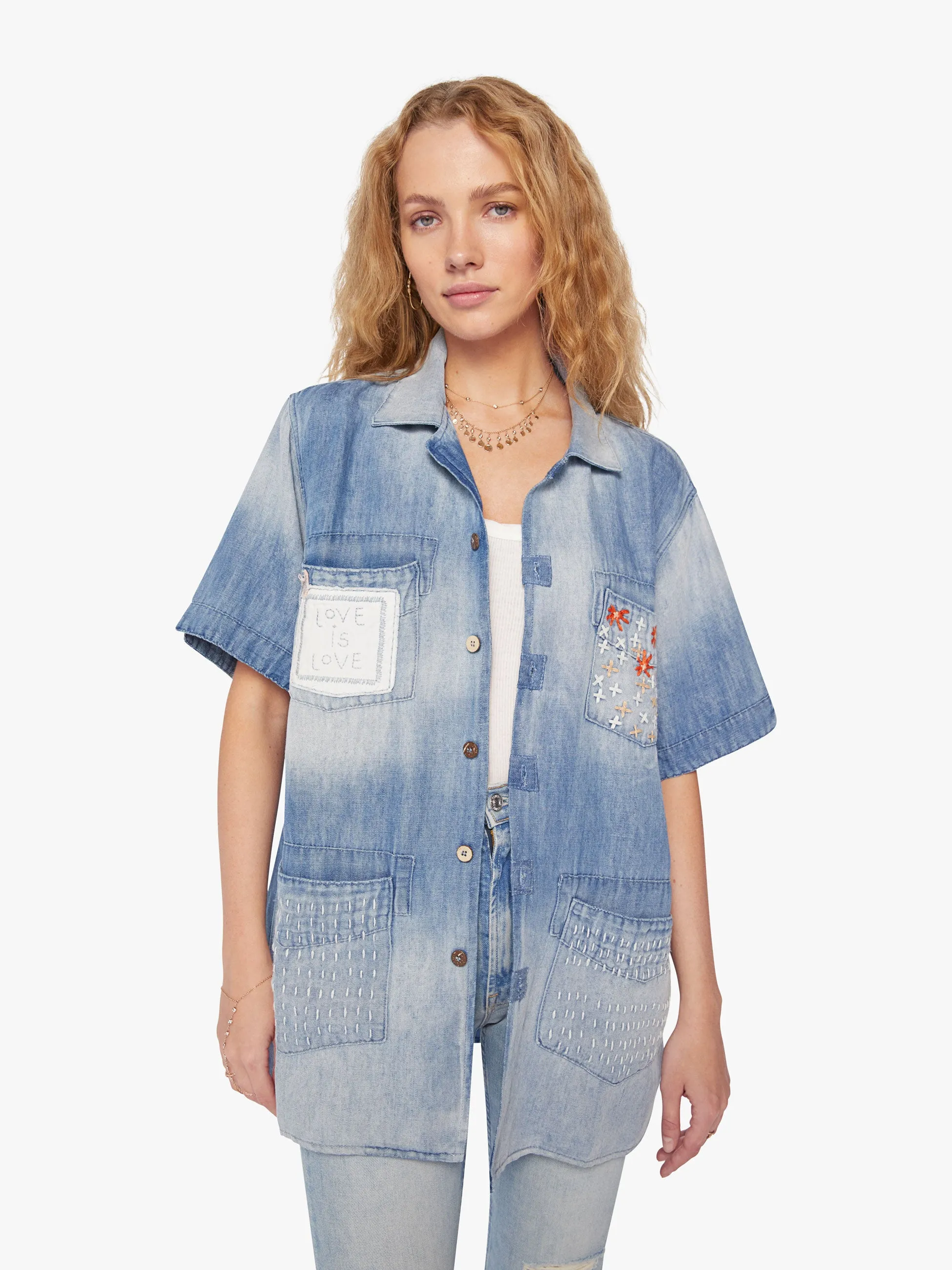 Dr. Collectors Short Sleeve Pocket Shirt - Embroidery Love sold by MOTHER