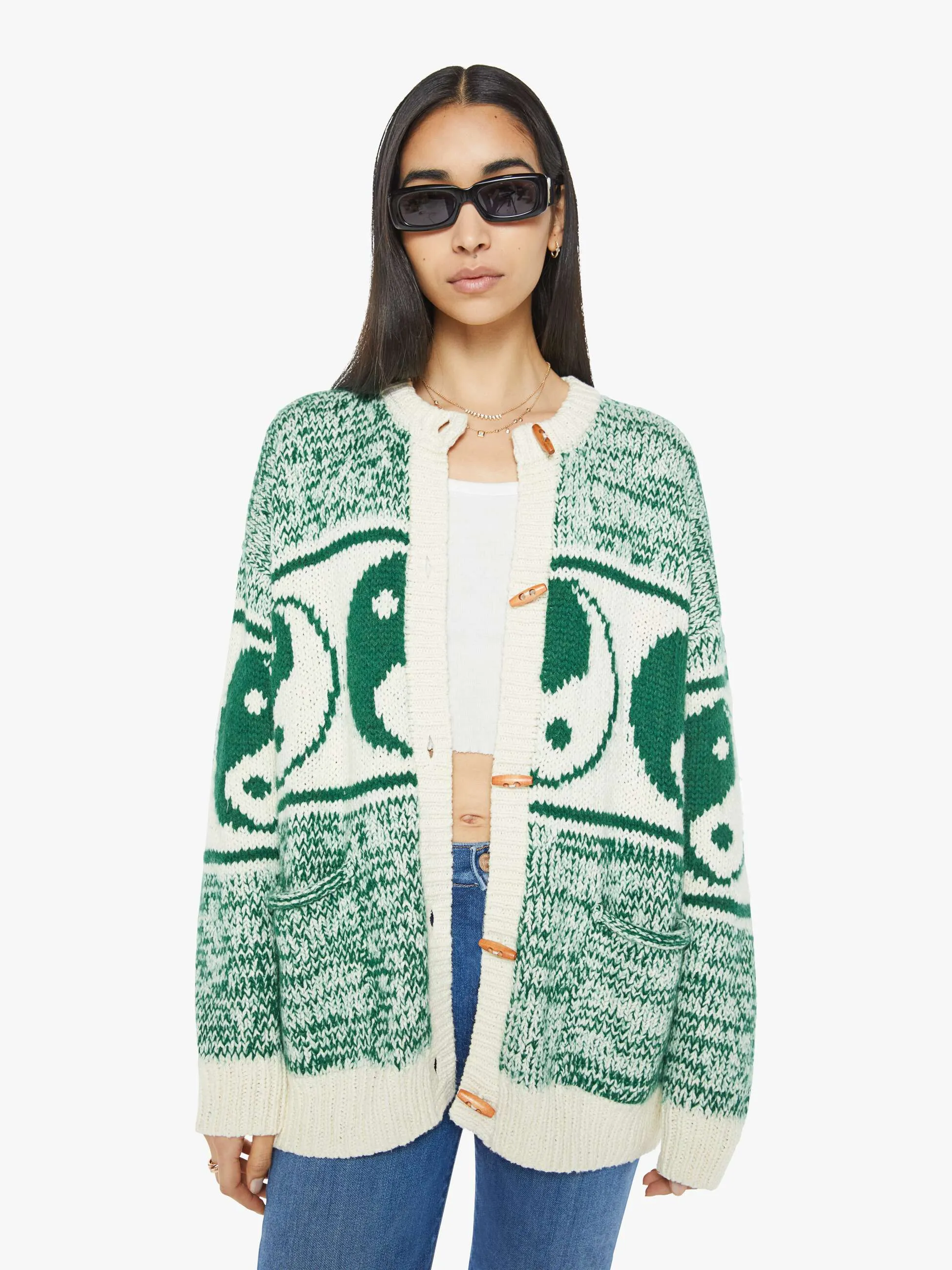 The Long Drop Cardigan - Forest And Cream sold by MOTHER product image thumbnail 2