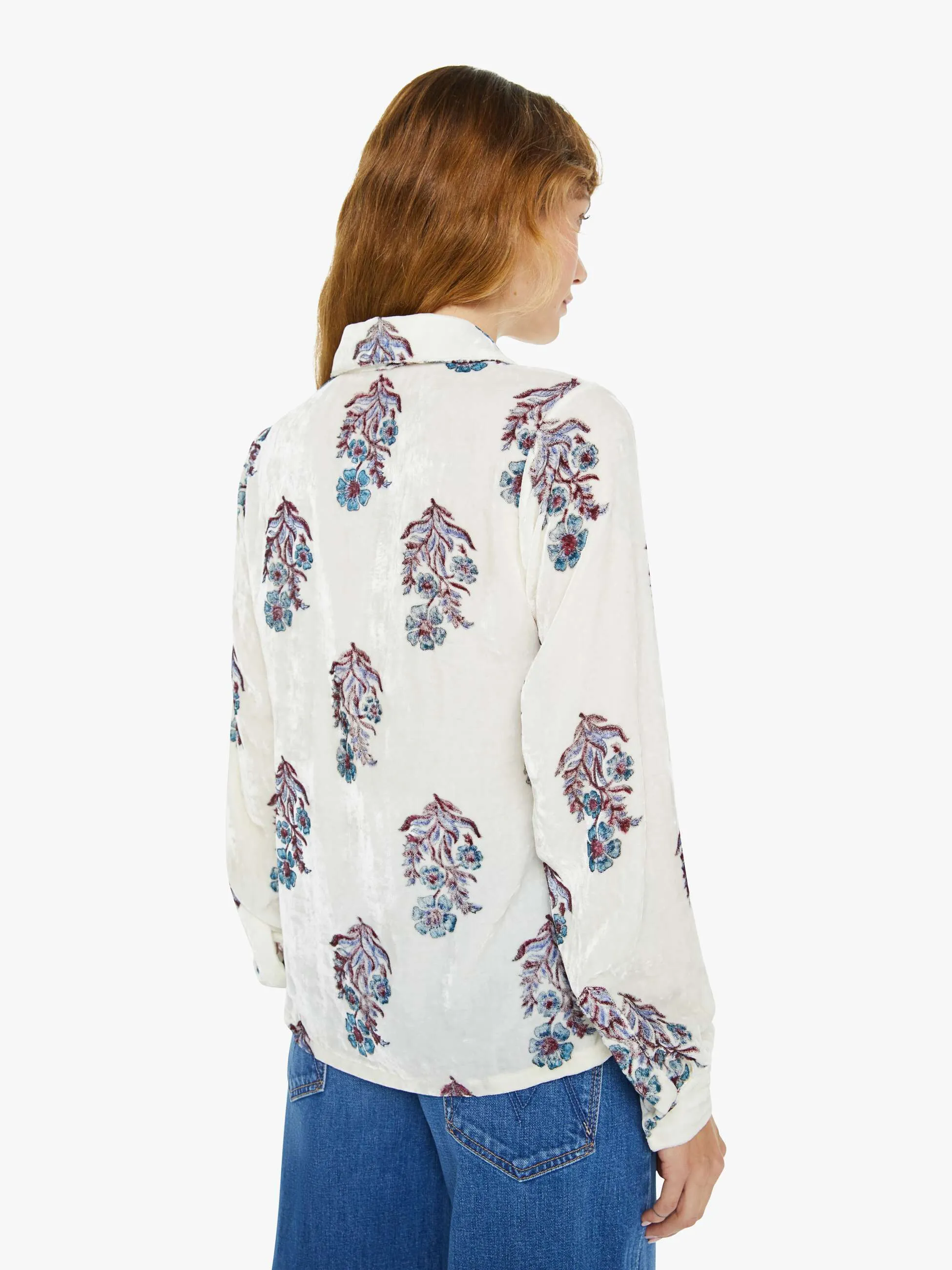 Alix Of Bohemia Dolly Velvet Shirt - Azure Mirabilis sold by MOTHER product image thumbnail 4
