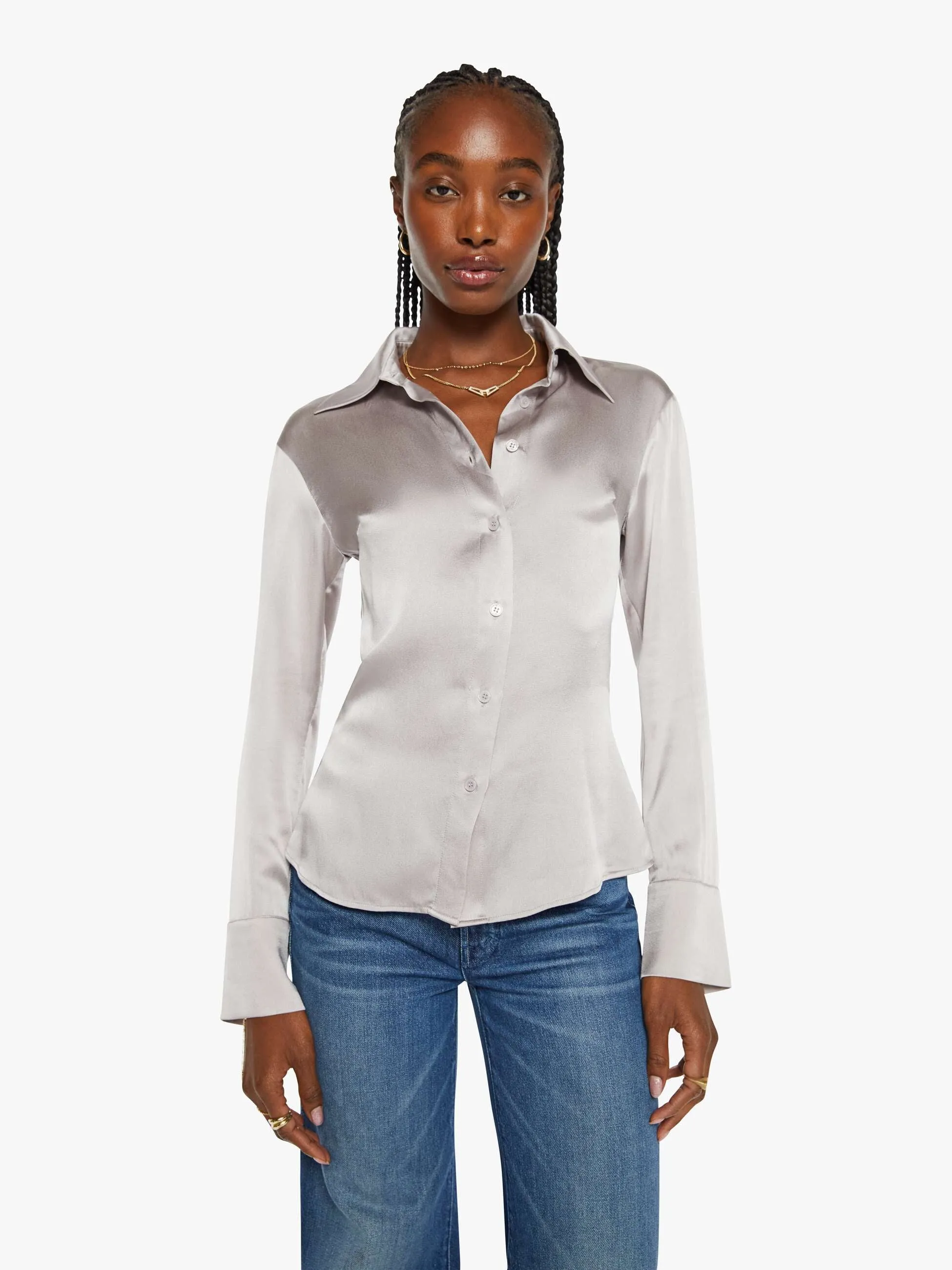 Maria Cher Eloise Shirt - Silver sold by MOTHER