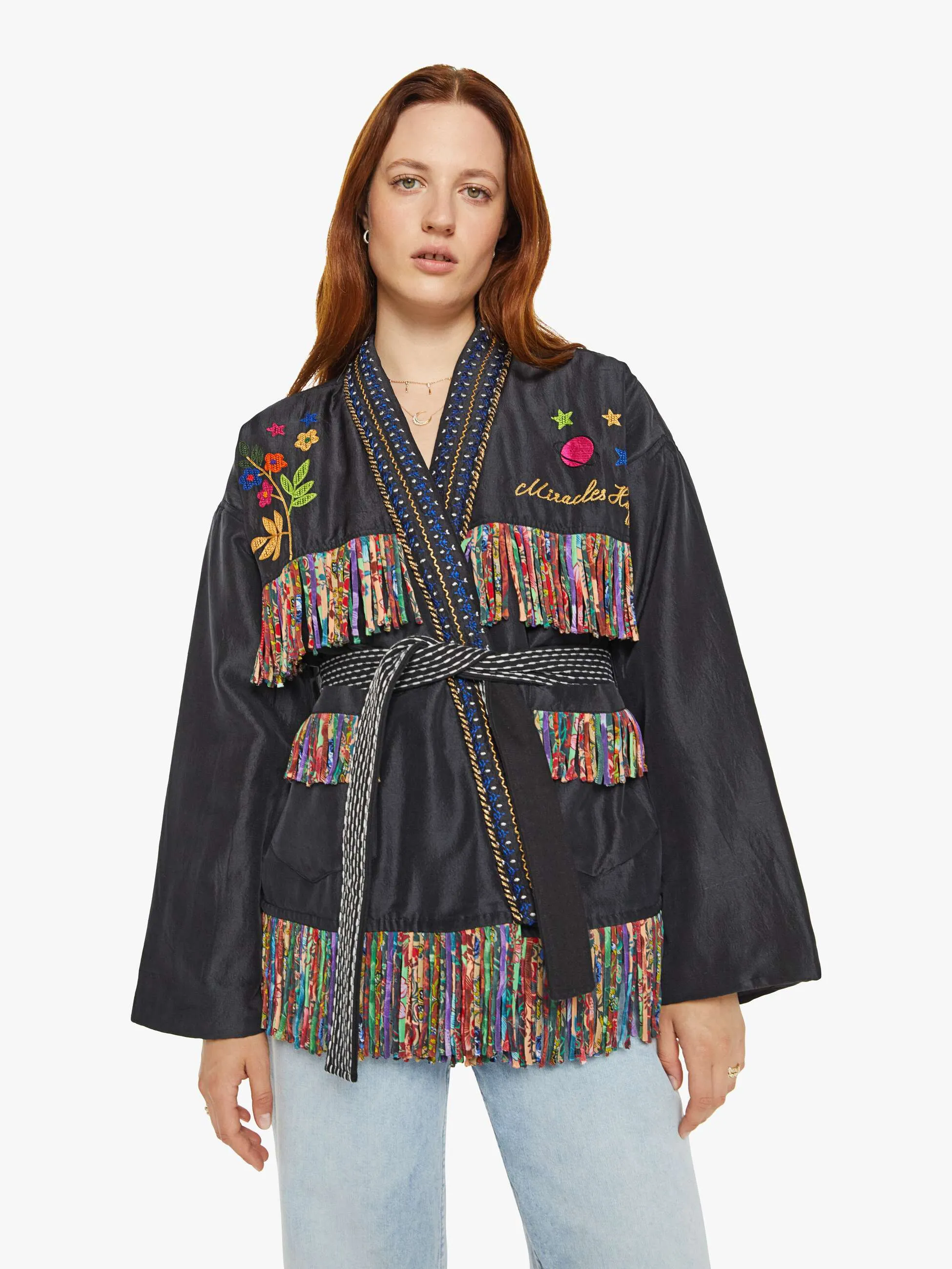 Monoki Rodeo Silk Kimono - Black sold by MOTHER