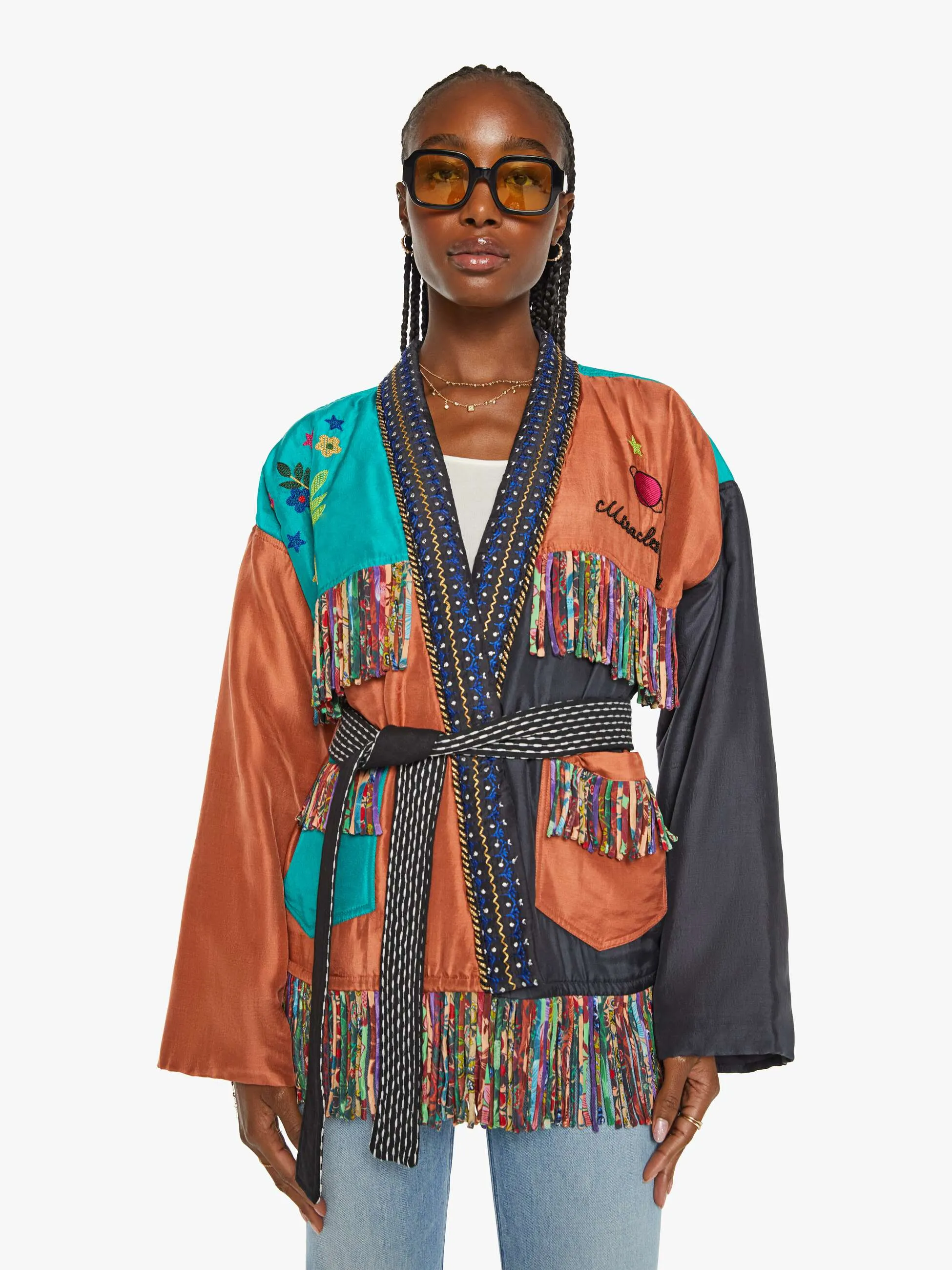 Monoki Rodeo Silk Kimono - Color Block sold by MOTHER