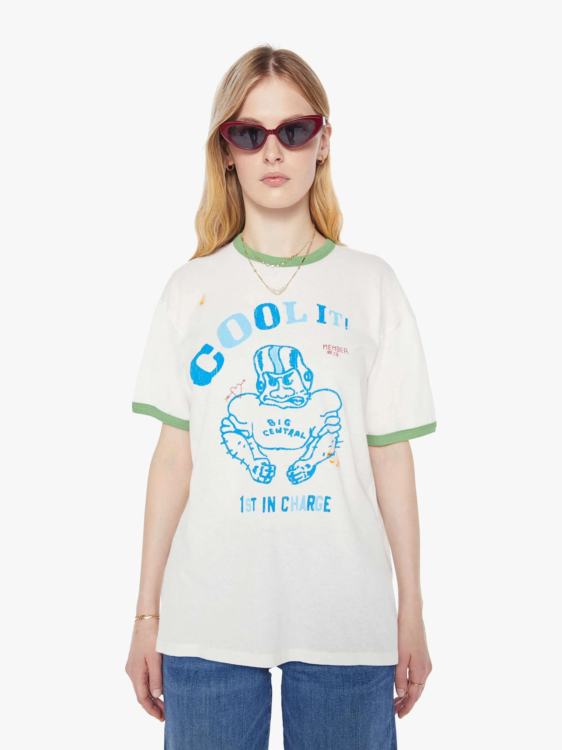 The Lowdown Ringer Tee - First In Charge sold by MOTHER