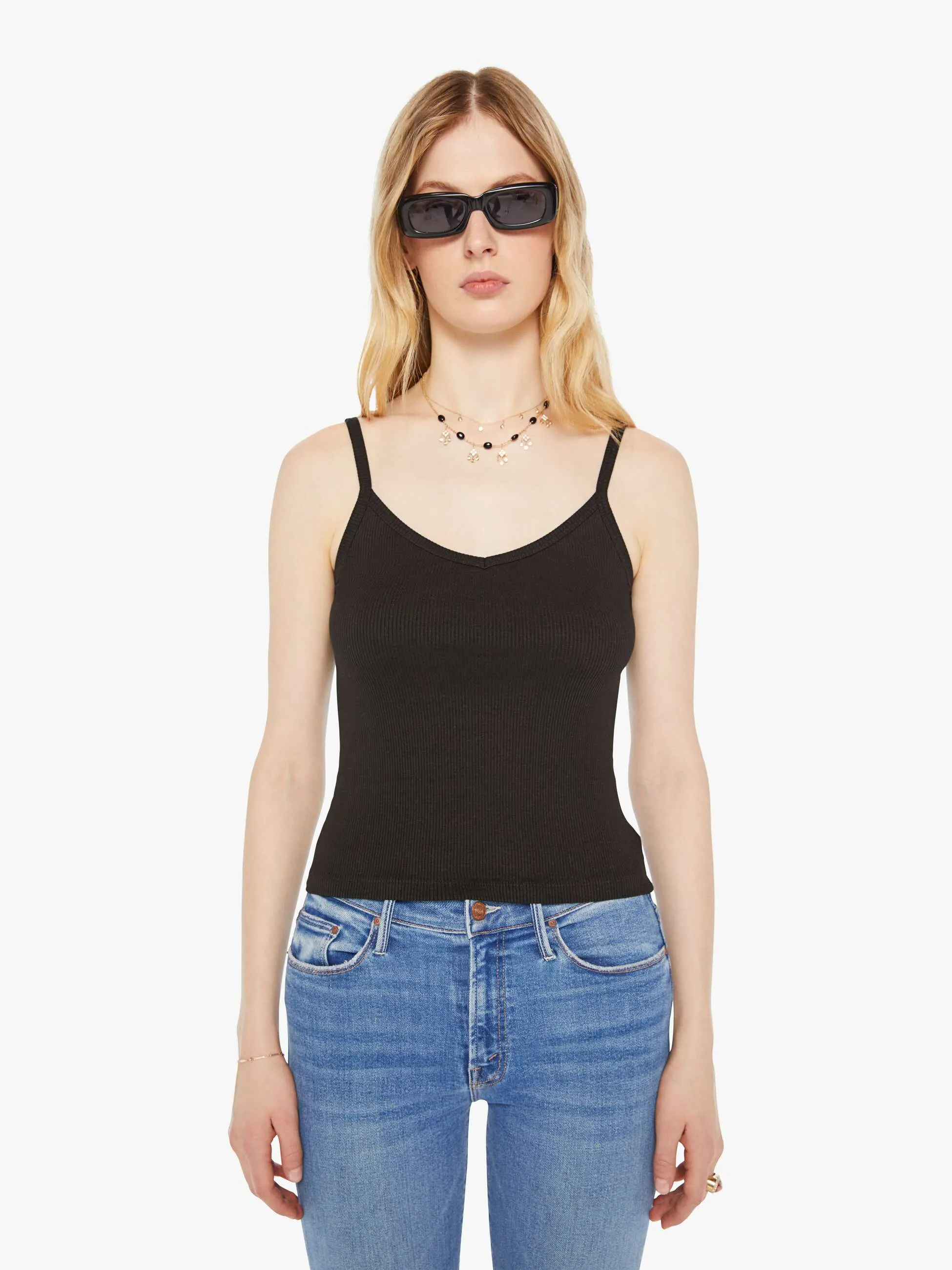 SPRWMN Rib V Neck Tank - Black sold by MOTHER