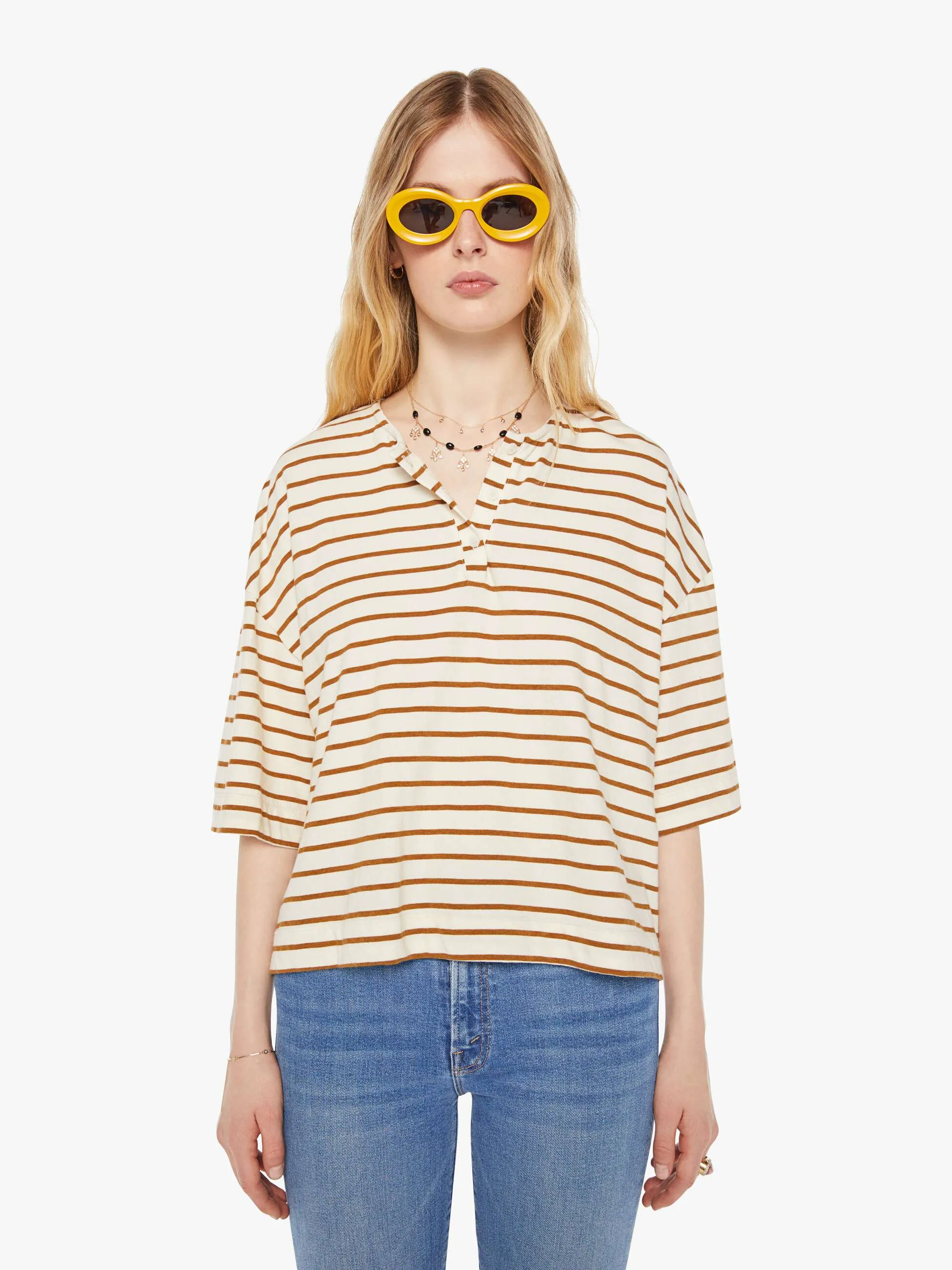 SPRWMN Henley Top - Camel Stripe sold by MOTHER product image thumbnail 2