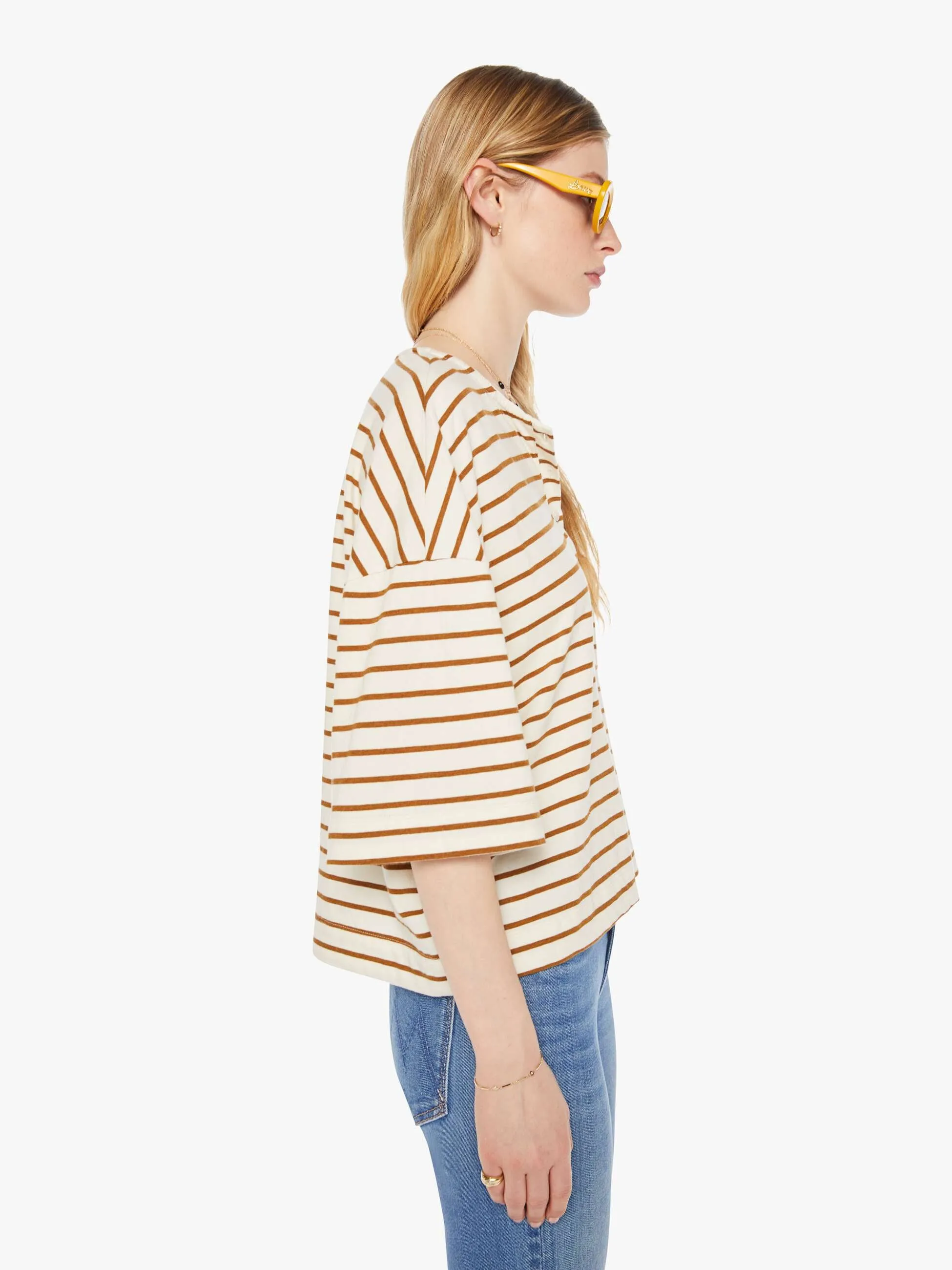 SPRWMN Henley Top - Camel Stripe sold by MOTHER product image thumbnail 3