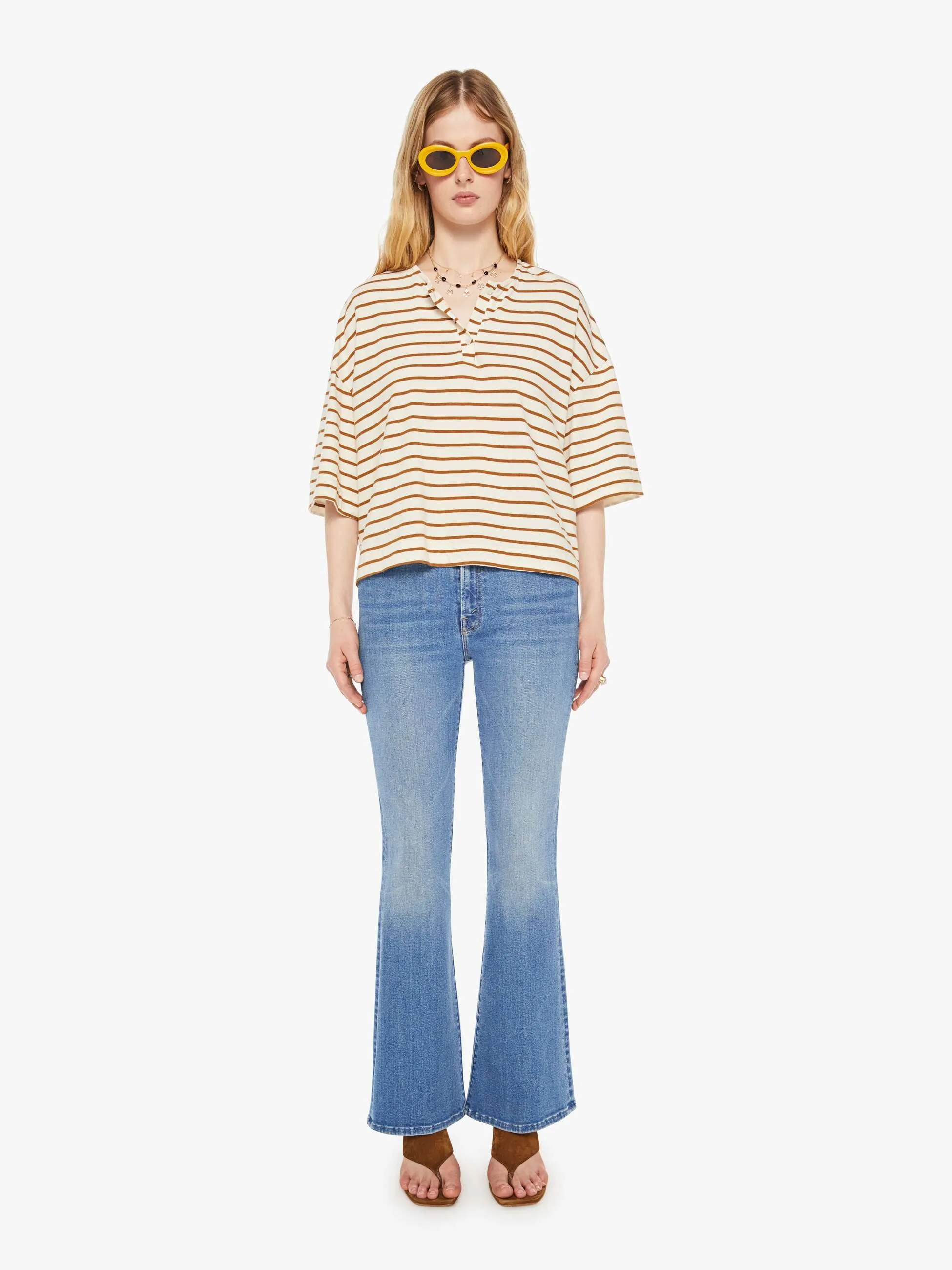 SPRWMN Henley Top - Camel Stripe sold by MOTHER product image thumbnail 5