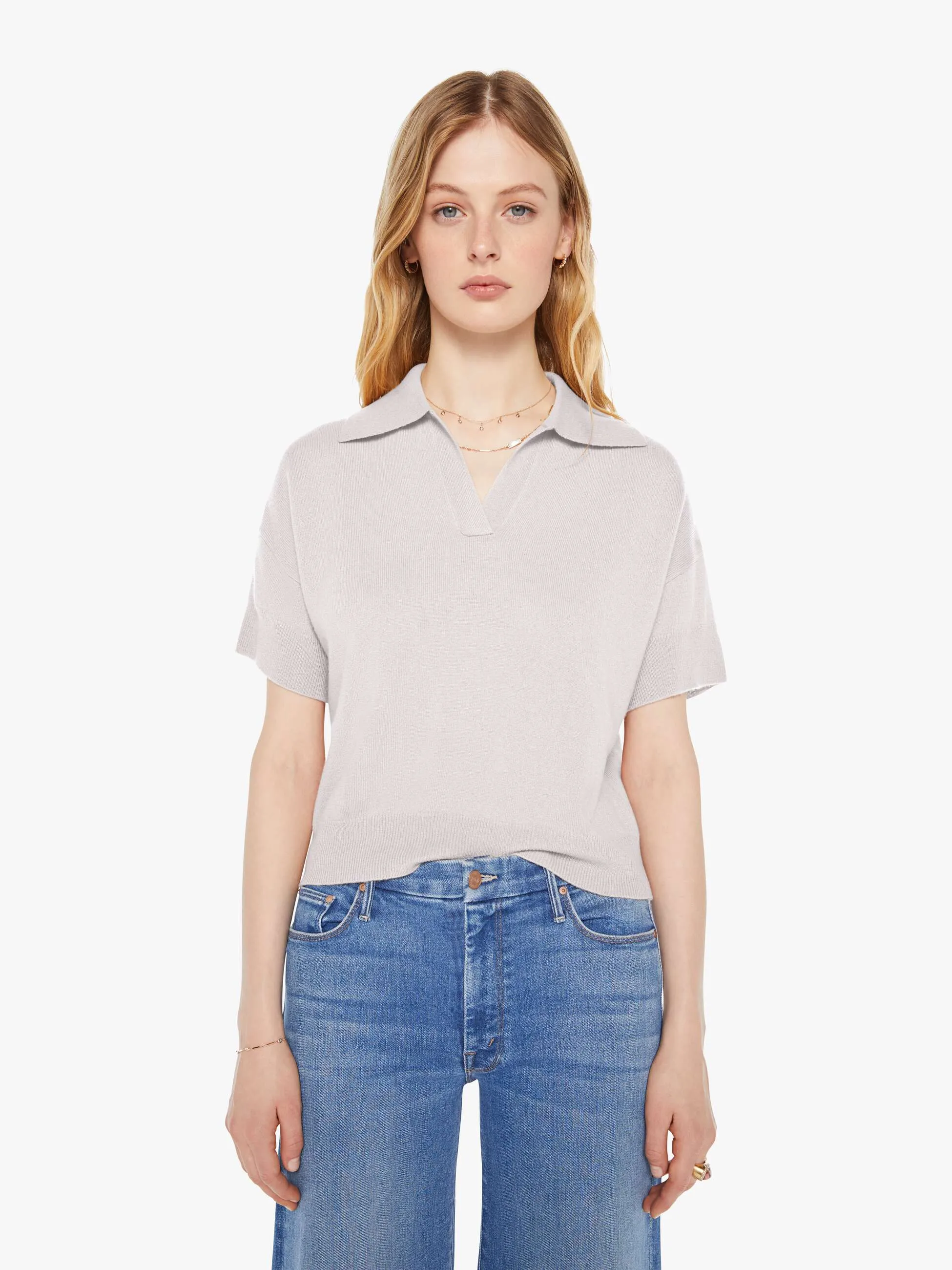 SABLYN Mirabelle Short Sleeve Polo - Skye sold by MOTHER