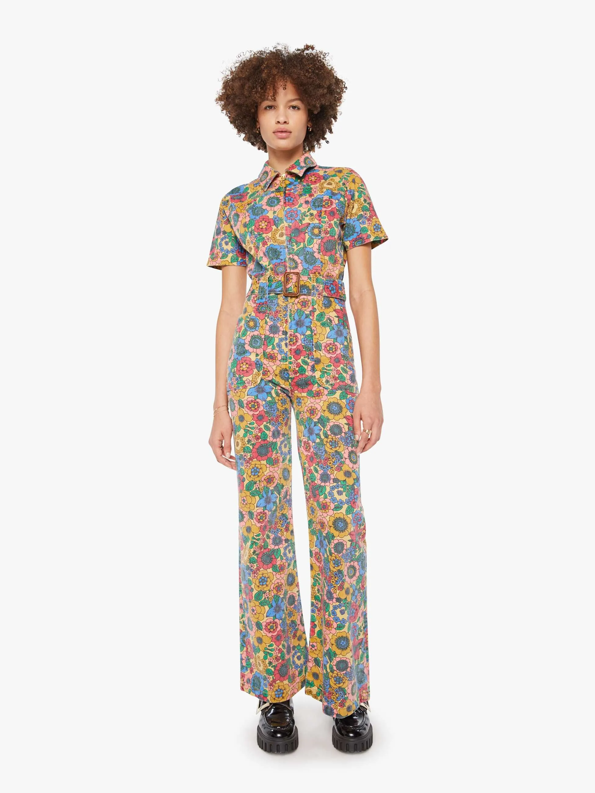 The Hustler Roller Jumpsuit Heel - Track And Flower Fields sold by MOTHER