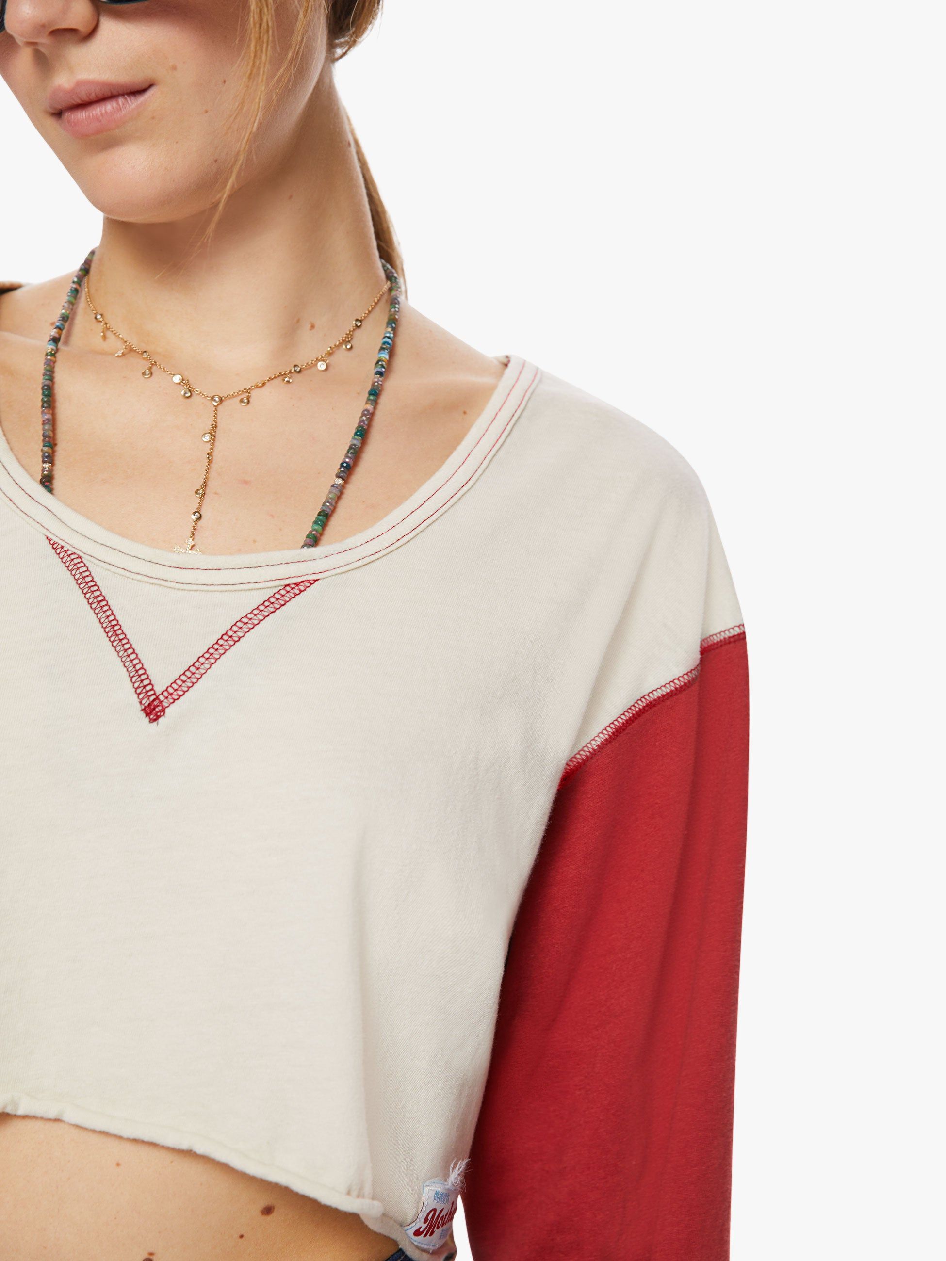 The Dugout Scoop Crop - White And Haute Red sold by MOTHER product image thumbnail 5